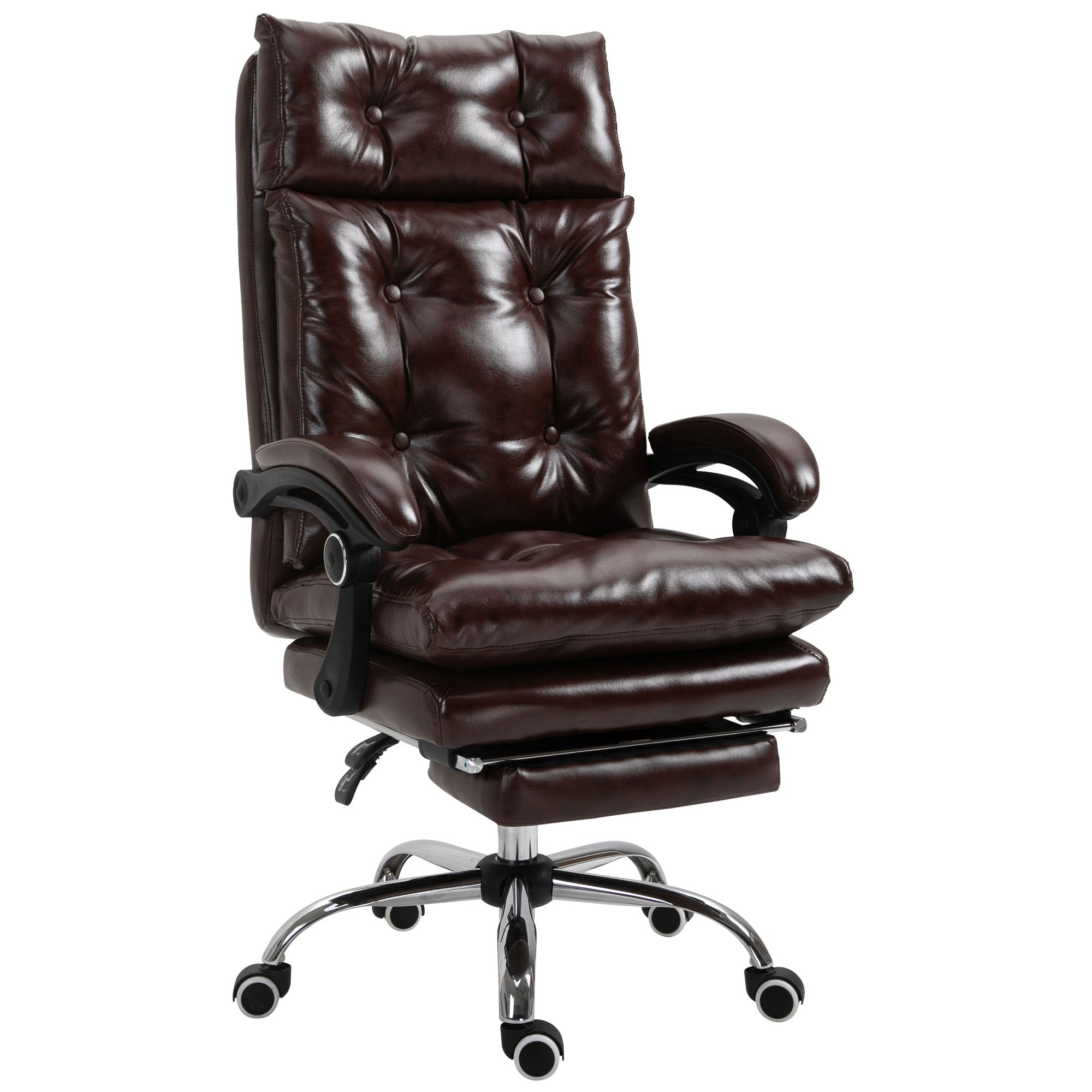 Fauteuil de bureau, chaise de bureau ergonomique avec hauteur réglable, dossier inclinable et repose-pied rétractable et pivotant à 360°, cuir synthétique, pour chambre, télétravail, marron