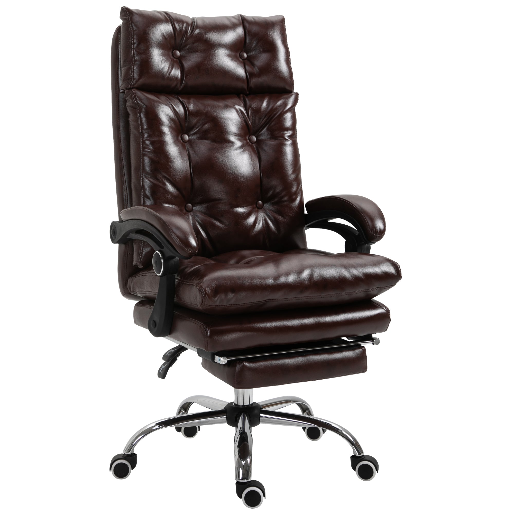 Fauteuil de bureau, chaise de bureau ergonomique avec hauteur réglable, dossier inclinable et repose-pied rétractable et pivotant à 360°, cuir synthétique, pour chambre, télétravail, marron
