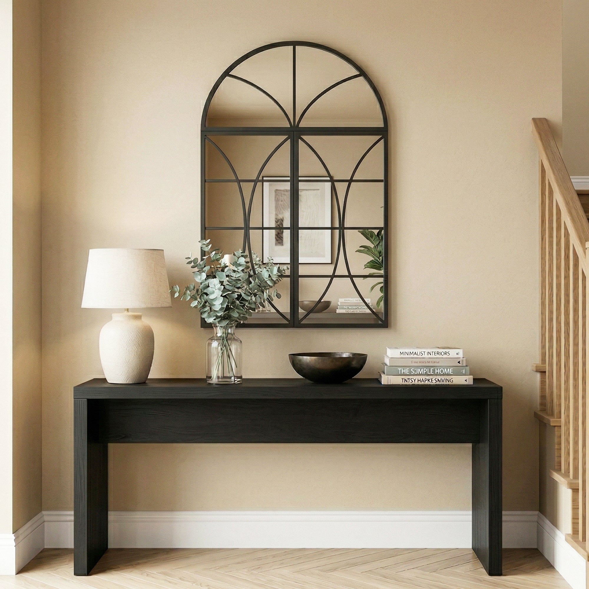 Miroir Mural Arqué 80 x 120 cm, Lot de 3 Pièces, Miroir Verrière Décoratif en Forme de Fenêtre, Verre Trempé Incassable, Cadre en Métal, pour Salon, Chambre à Coucher, Couloir, Noir