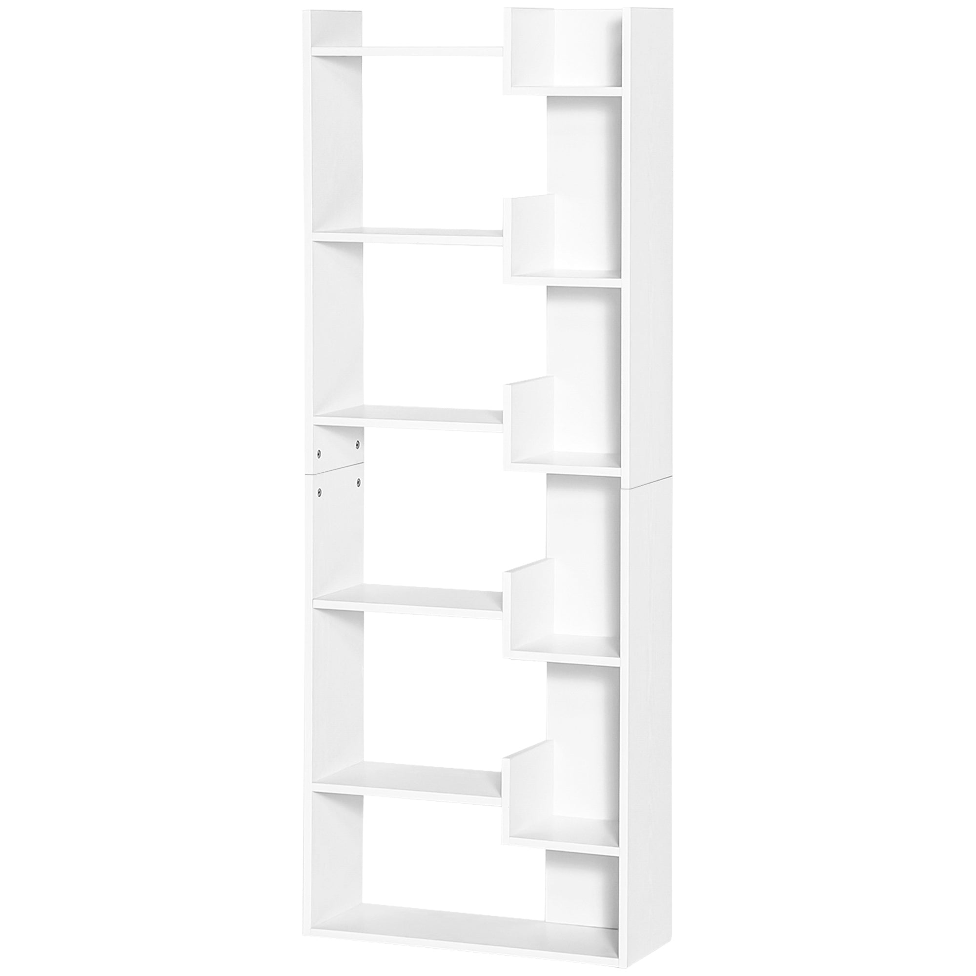 Bibliothèque, étagère de rangement à 6 niveaux, bibliothèque haute, étagère à livres moderne, design irrégulier, pour salon, chambre, bureau, 60 x 21 x 162,5 cm, blanc