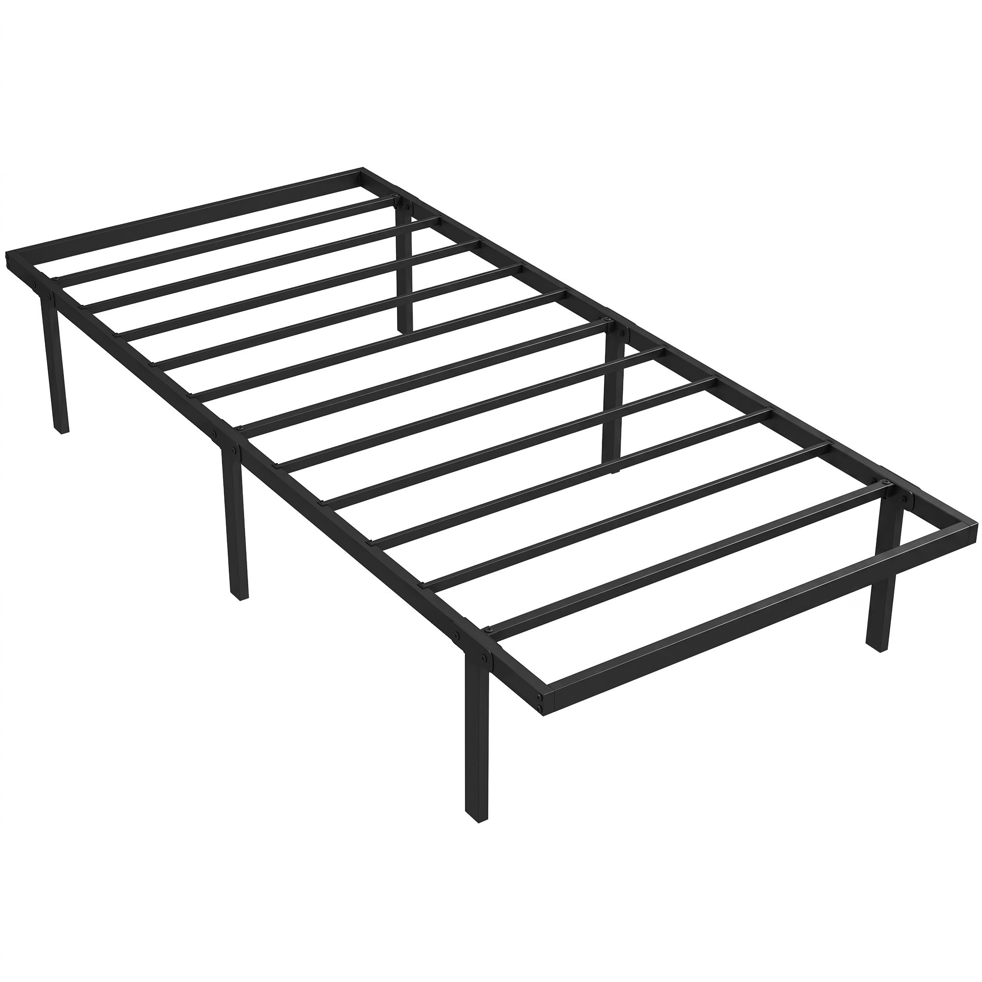 Cadre de lit 90 x 200 cm avec sommier, lit simple avec support à lattes en métal, rangement au-dessous de 35,5H cm, sans bruit, montage facile, noir