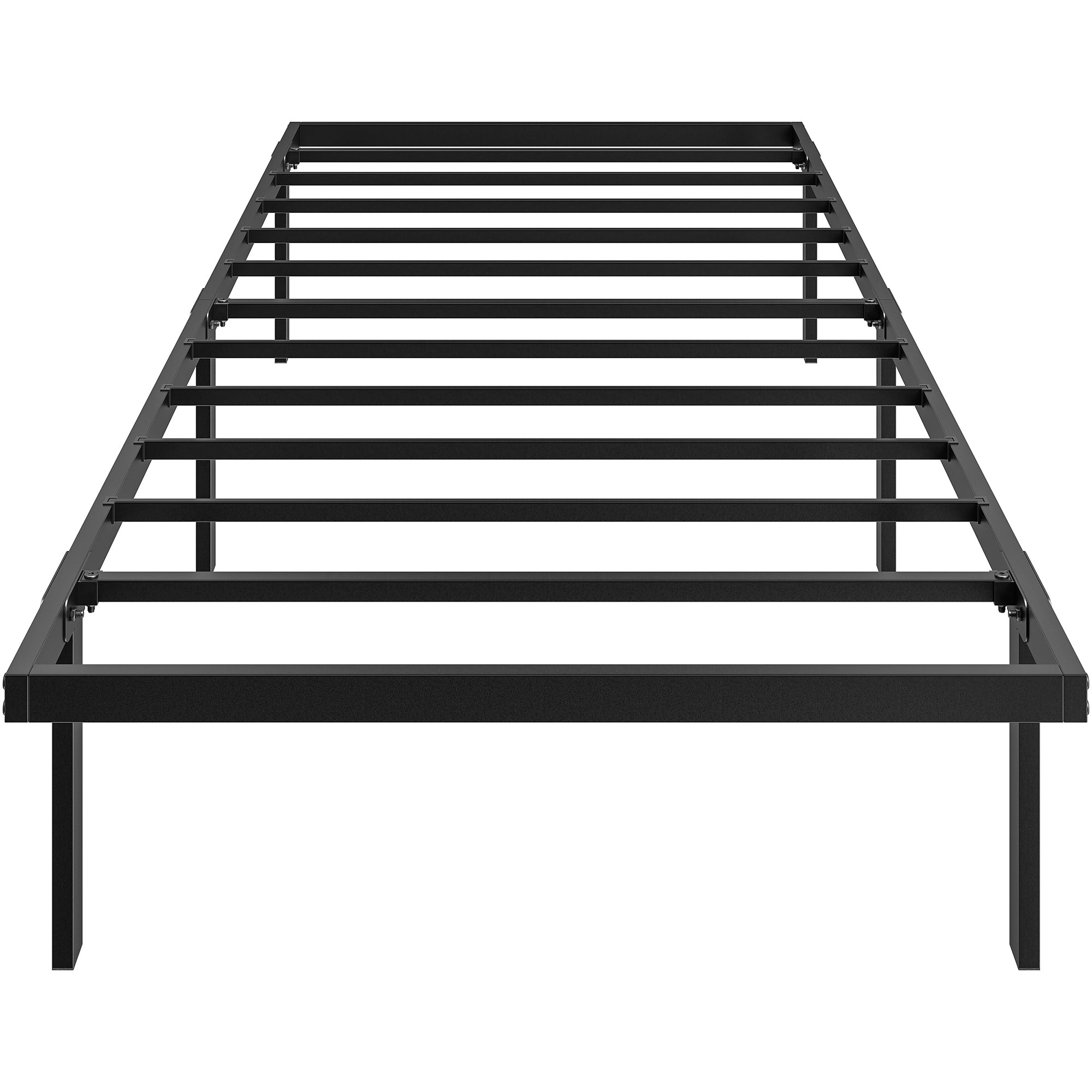 Cadre de lit 90 x 200 cm avec sommier, lit simple avec support à lattes en métal, rangement au-dessous de 35,5H cm, sans bruit, montage facile, noir