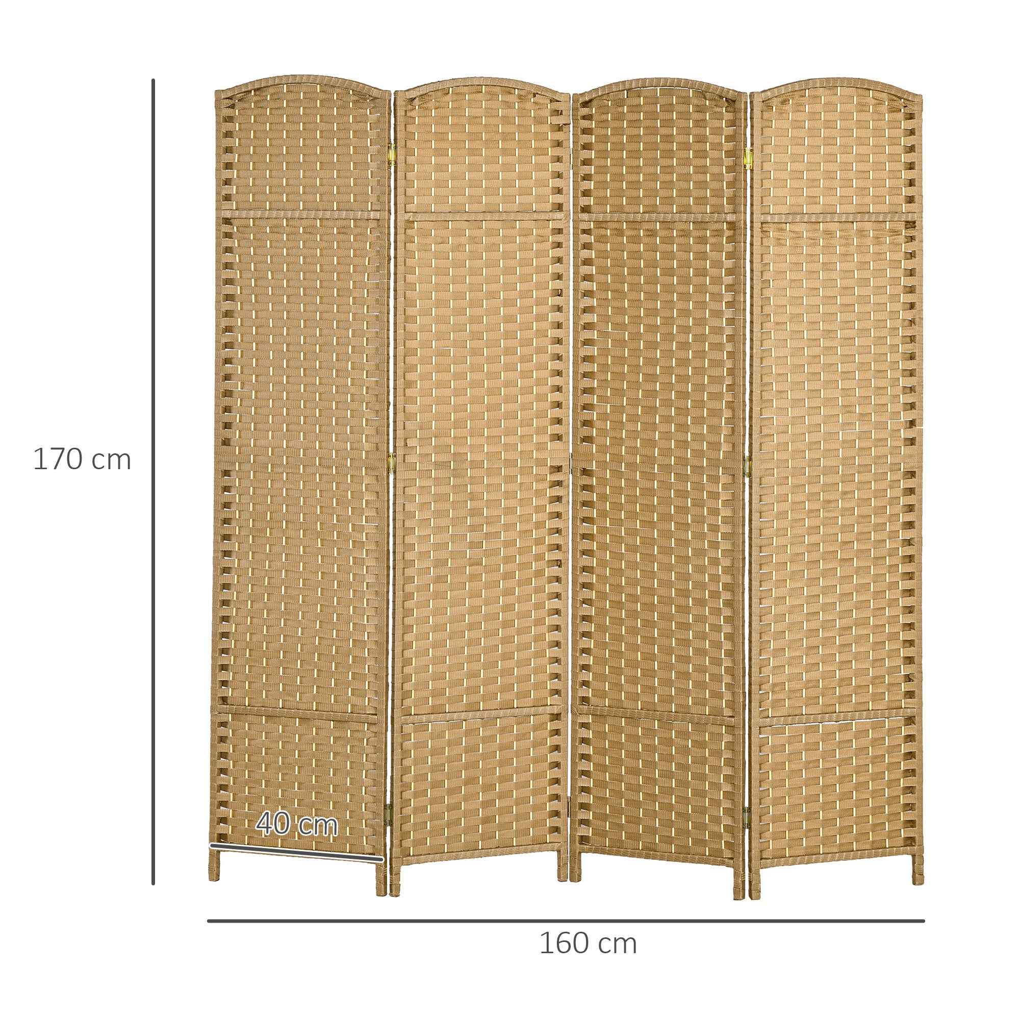 Paravent interieur en bois 4 panneaux 160 x 170 cm séparateur de pièce pliable avec finition tissée, closion de séparation pour salon, chambre à coucher, maison, bois naturel