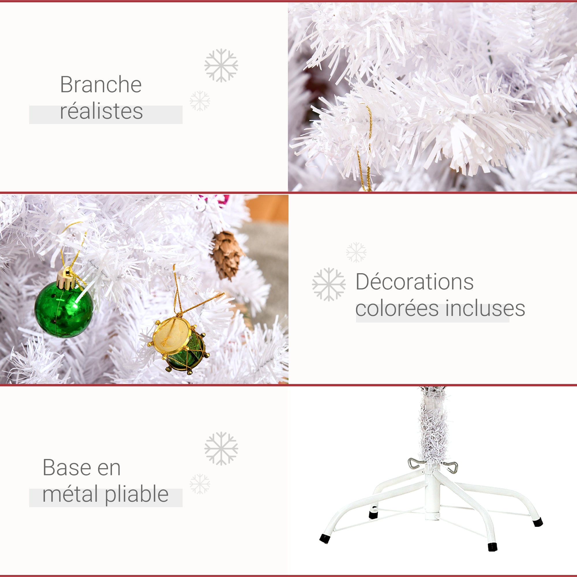 Sapin Arbre de Noël Artificiel Blanc 150 cm 680 Branches avec Nombreux Accessoires variés