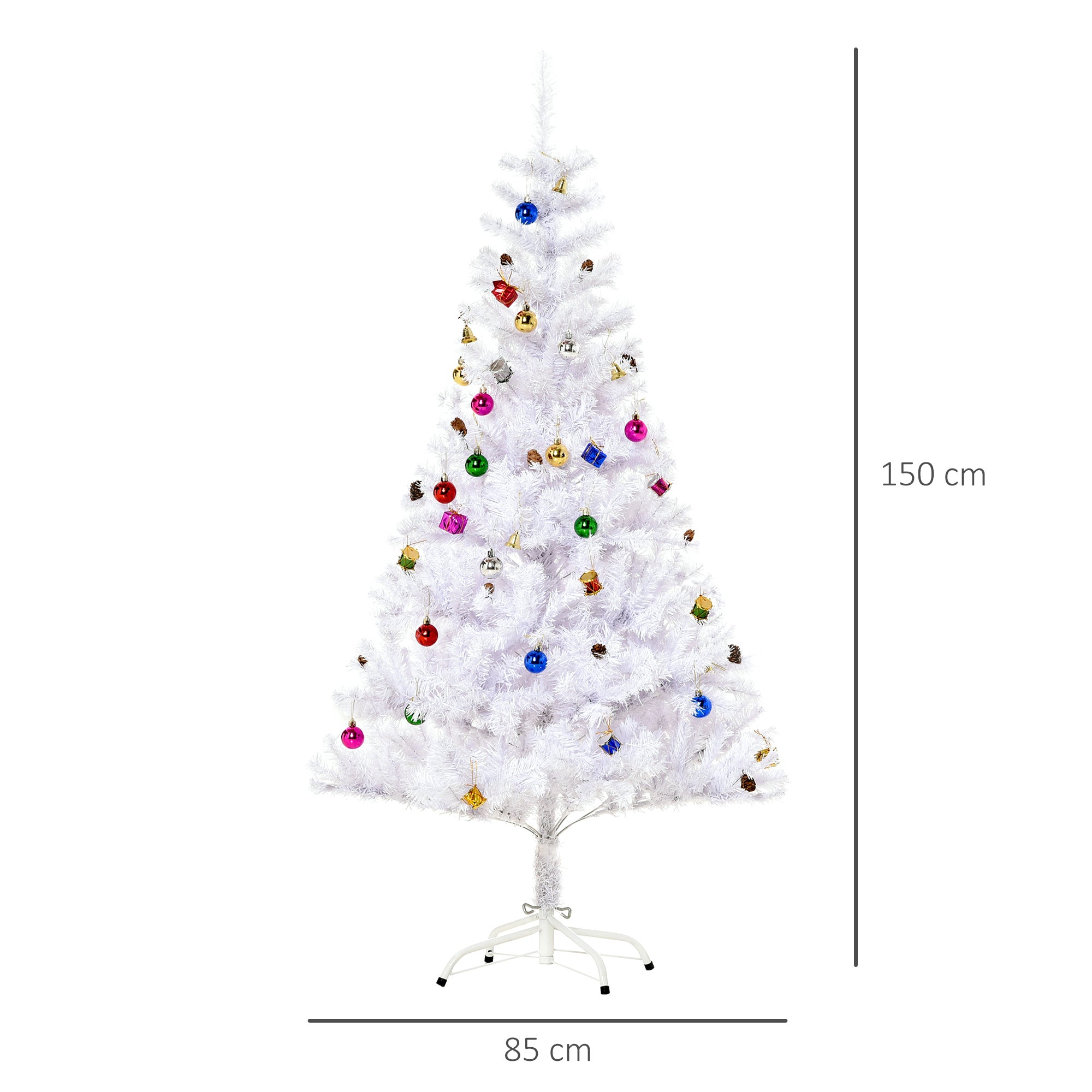 Sapin Arbre de Noël Artificiel Blanc 150 cm 680 Branches avec Nombreux Accessoires variés