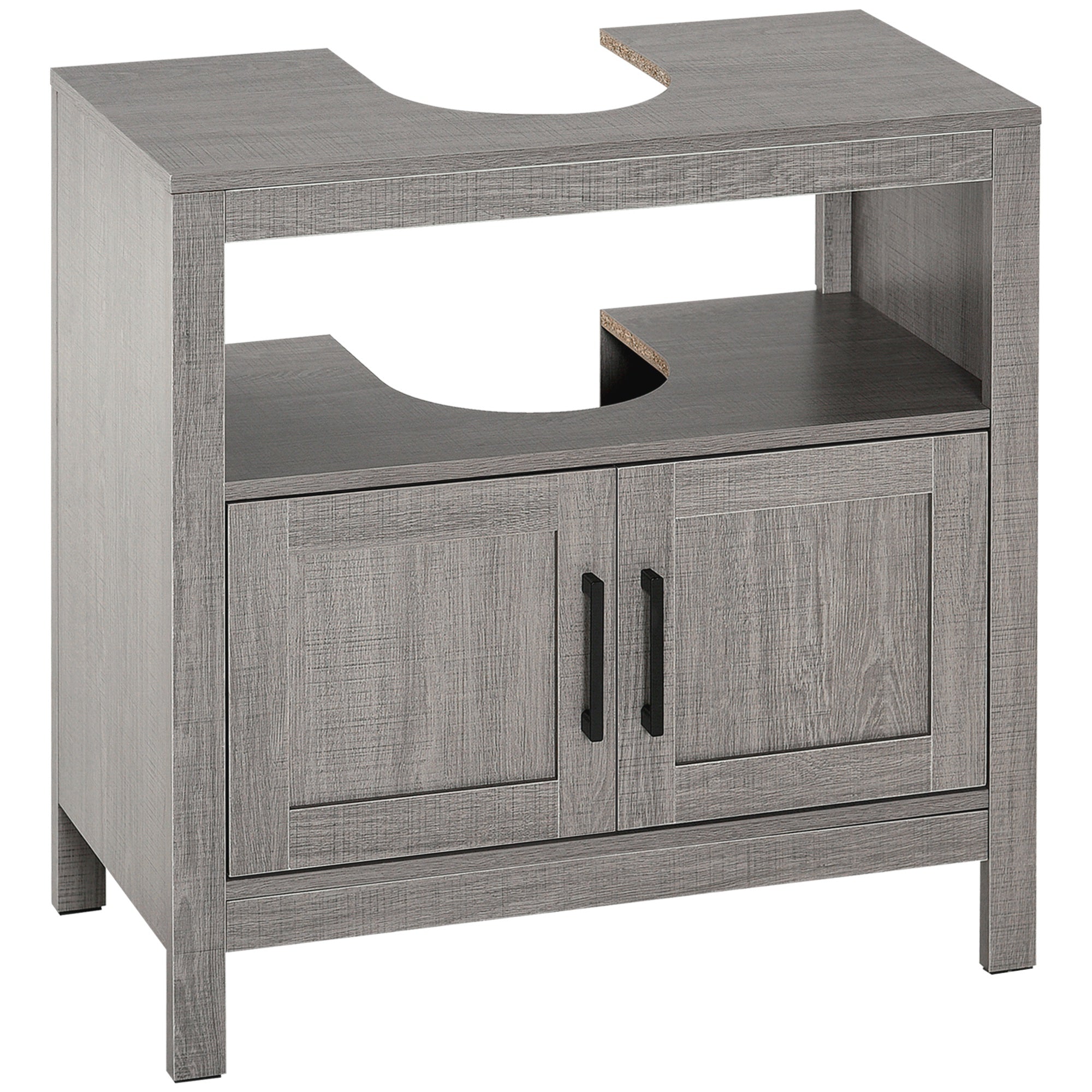 Meuble sous lavabo meuble sous évier meuble de salle de bain sous lavabo avec 2 portes et étagère - 60 x 30 x 60 cm - gris