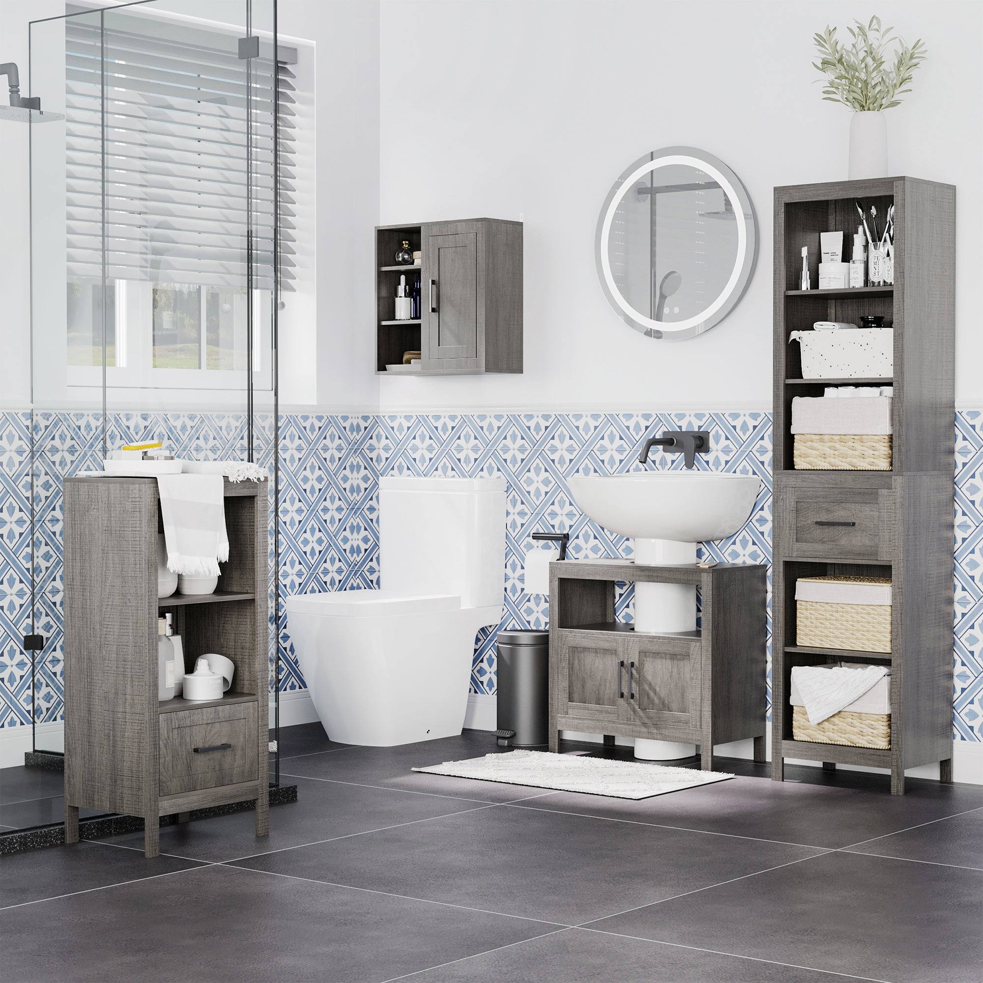 Meuble sous lavabo meuble sous évier meuble de salle de bain sous lavabo avec 2 portes et étagère - 60 x 30 x 60 cm - gris