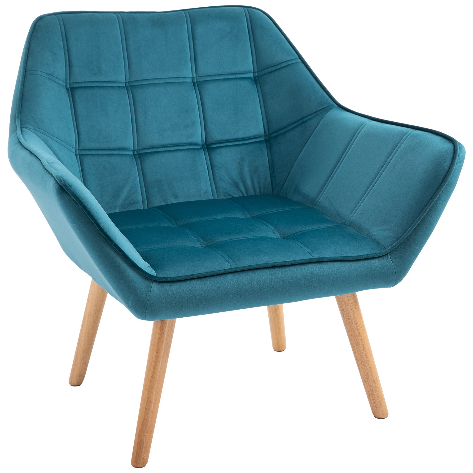 Fauteuil salon chaise coiffeuse fauteuil scandinave avec dossier haut et accoudoir rembourré - avec pied en bois, revêtement en effet velours, 67 x 61,5 x 71 cm, bleu