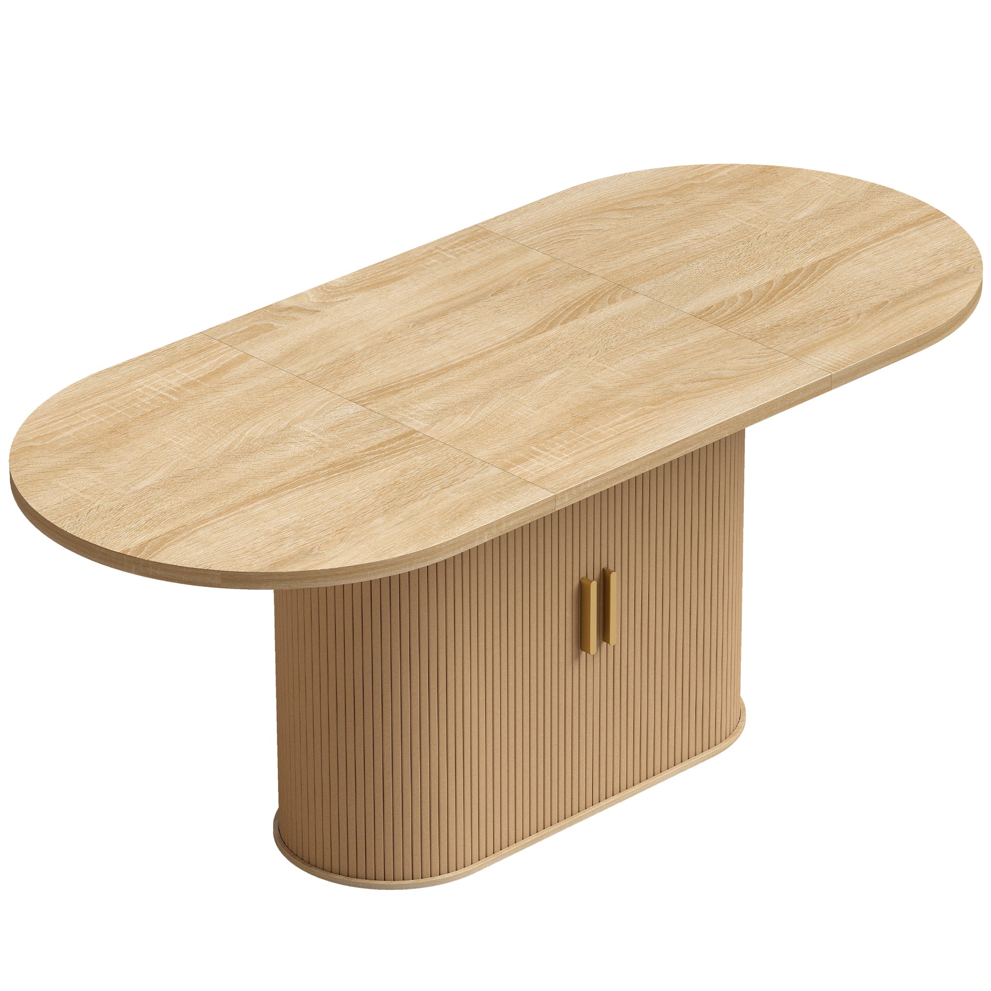Table à Manger Ovale pour 6 personnes, 180x80x75cm - Table de Cuisine Moderne avec Portes Coulissantes, 6 Compartiments - Style Farmhouse Moderne, pour Salle à Manger, Cuisine, Salon, Chêne