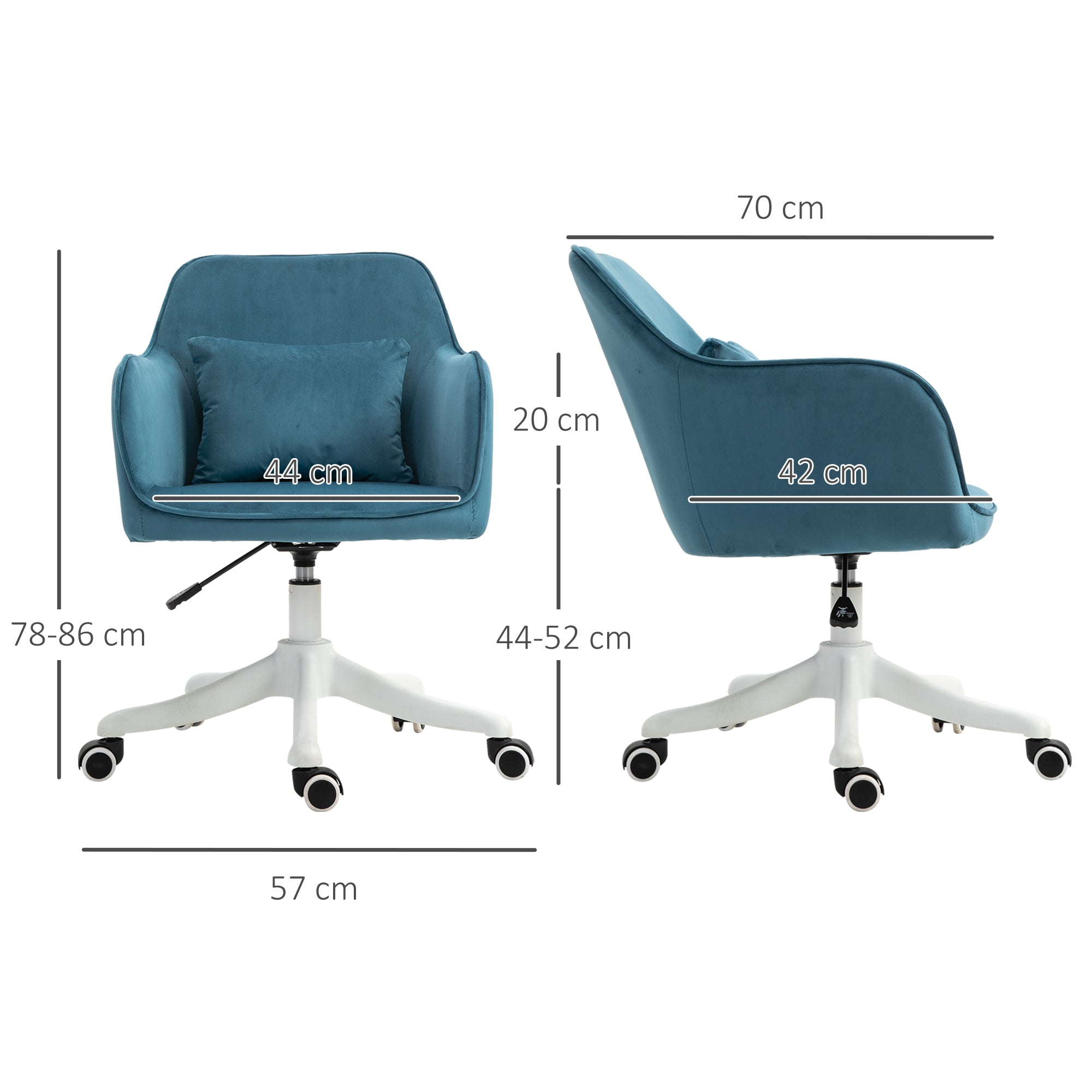 Chaise de bureau velours fauteuil bureau massant coussin lombaire intégré hauteur réglable pivotante 360° bleu