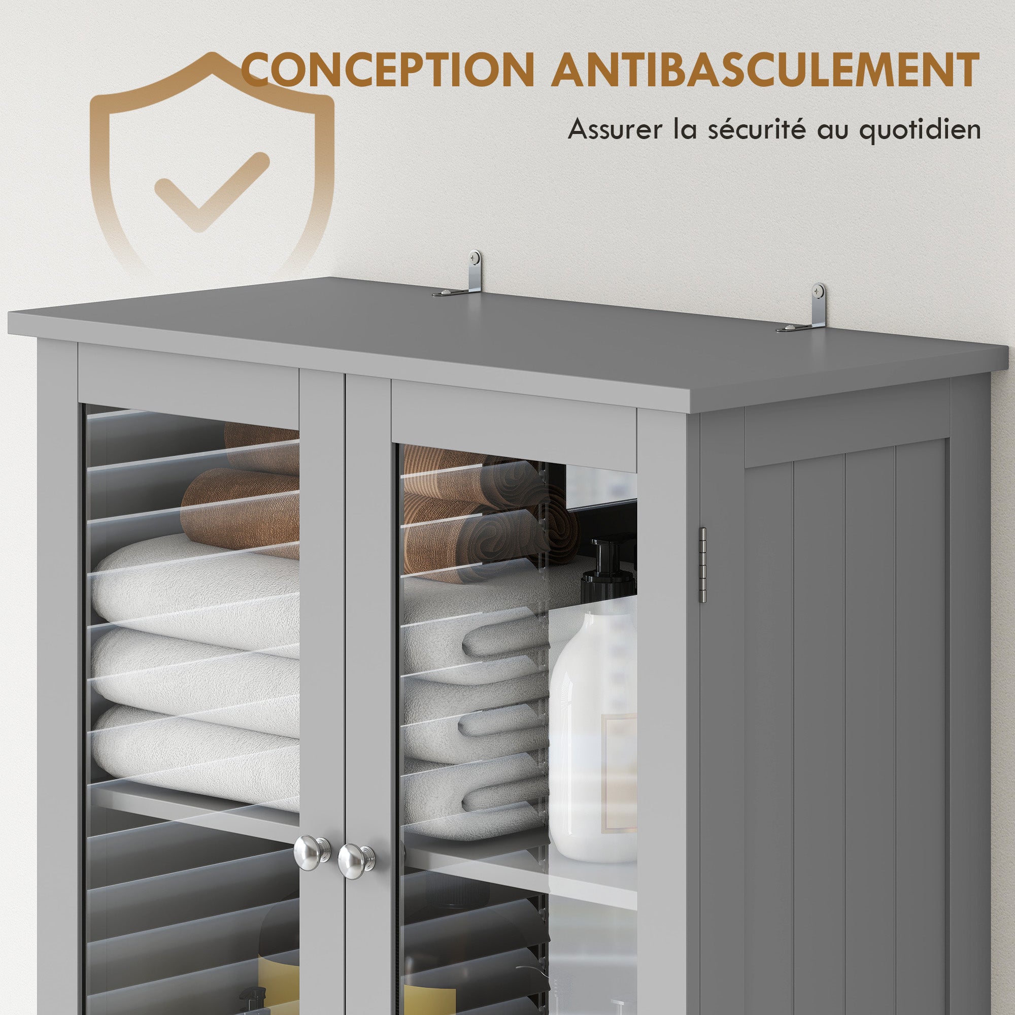 Meuble de salle de bain haut, meuble de rangement, colonne salle de bain avec 4 portes dont 2 vitrées, 2 tiroirs et étagères réglables, style moderne, pour salon, chambre, 60x30x170cm, blanc