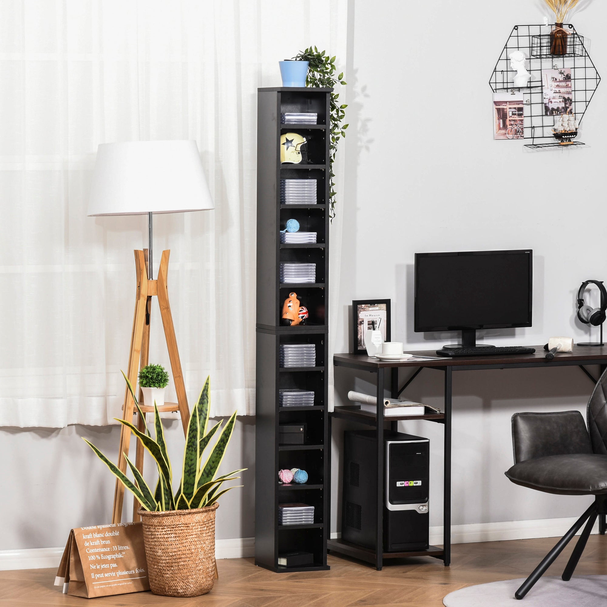Lot de 2 étagères colonnes armoire de rangement CD-DVD 6 + 6 compartiments 21 x 22,5 x 88,5 cm capacité max. 204 CD noir