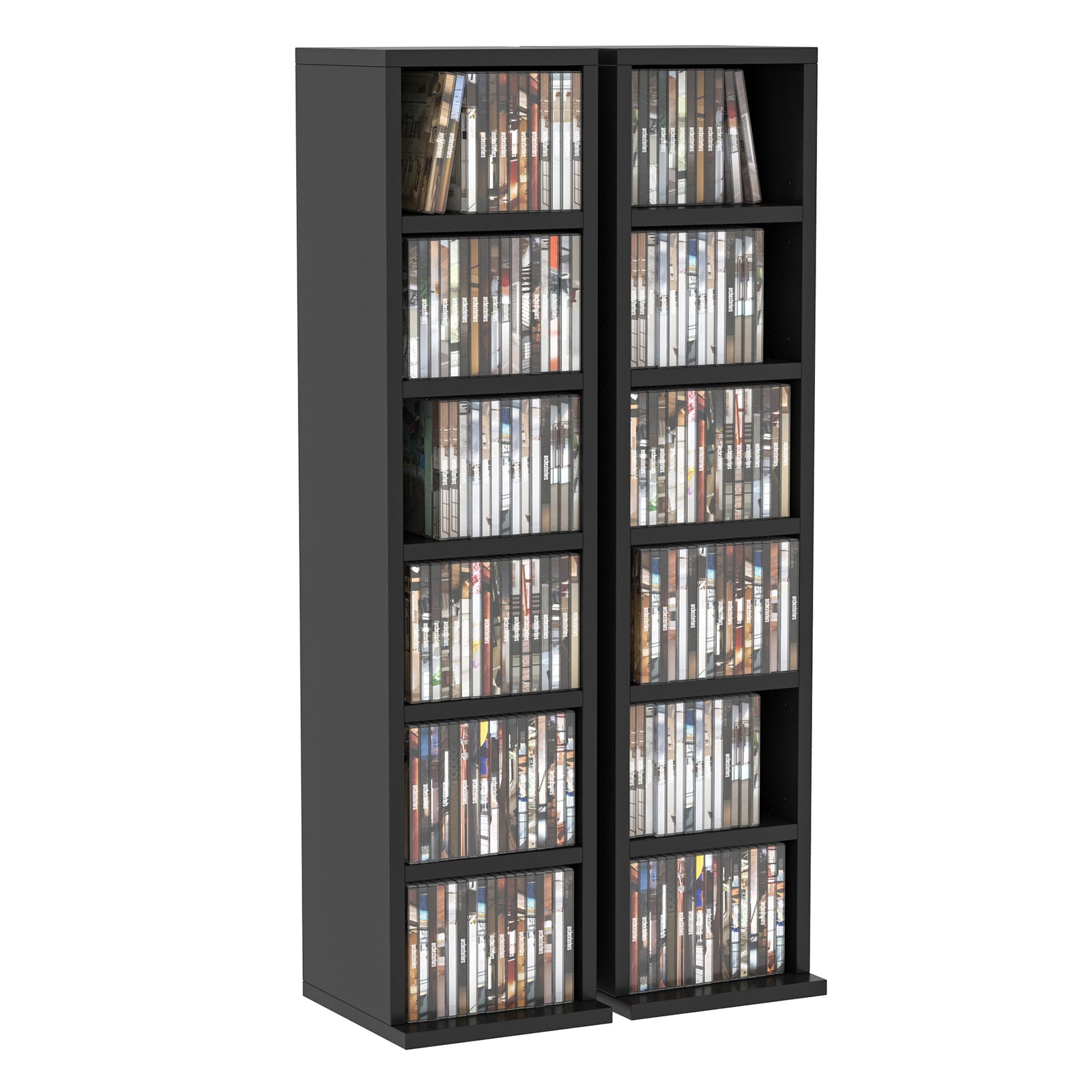 Lot de 2 étagères colonnes armoire de rangement CD-DVD 6 + 6 compartiments 21 x 22,5 x 88,5 cm capacité max. 204 CD noir