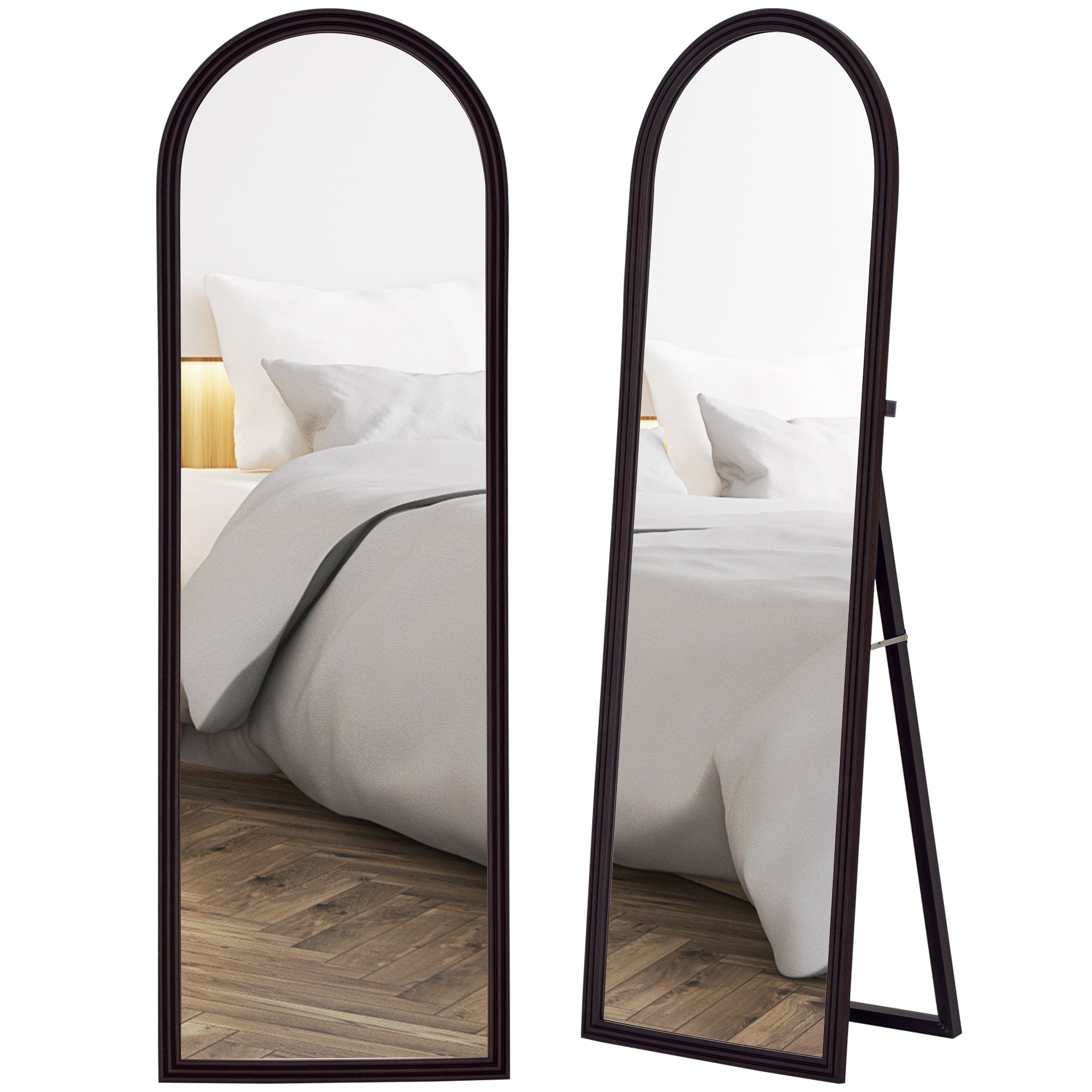 Miroir de sol arqué pleine longueur 53,3 x 162,5 cm - miroir sur pied avec cadre en effet imitation pierre, montage au sol, suspendu ou appuyé contre le mur, pour salon, chambre, marron