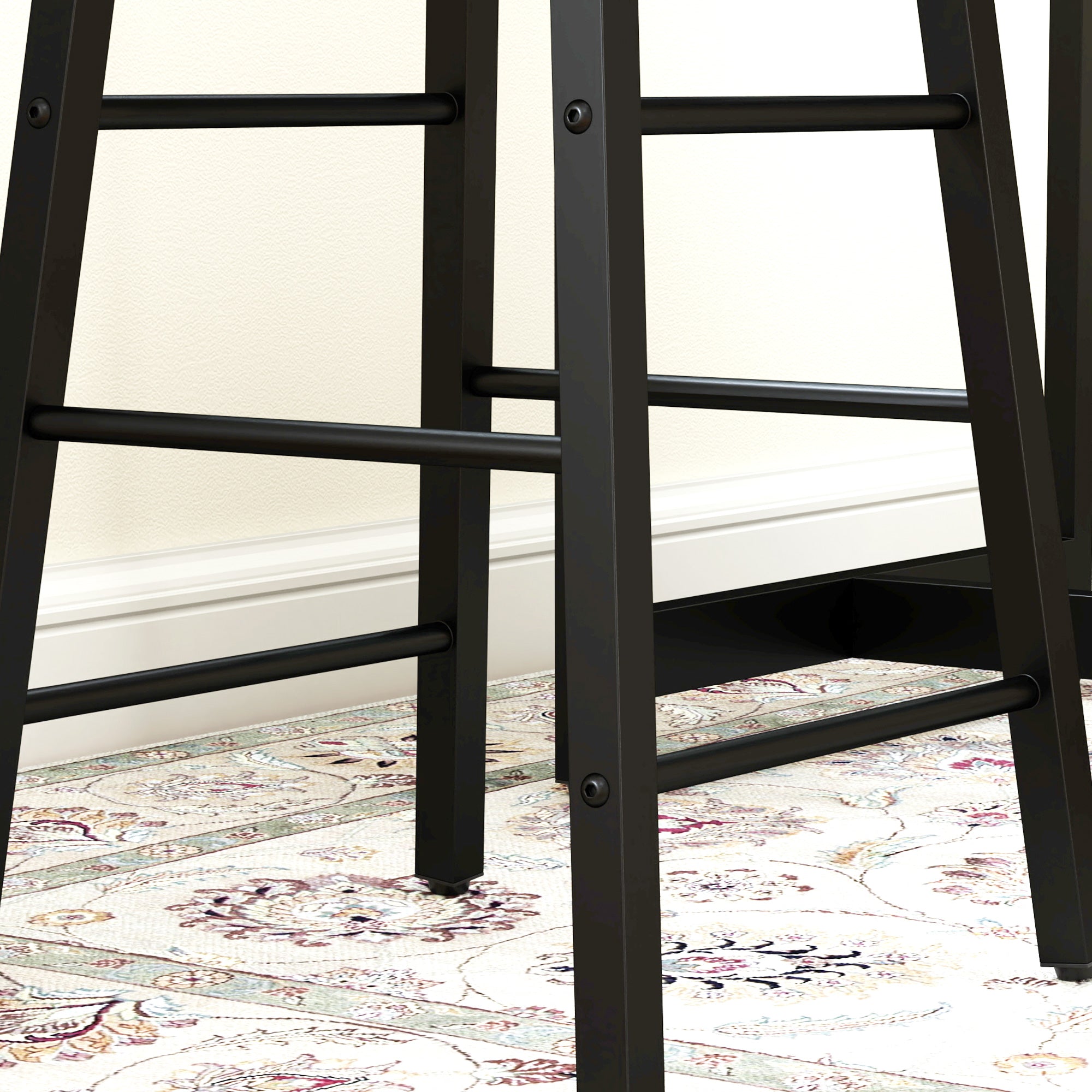 Ensemble table de bar avec tabourets, table à manger debout avec 2 chaises de bar avec compartiments ouverts, étagère réglable et repose-pieds, pour pour salle à manger, cuisine, chêne et noir