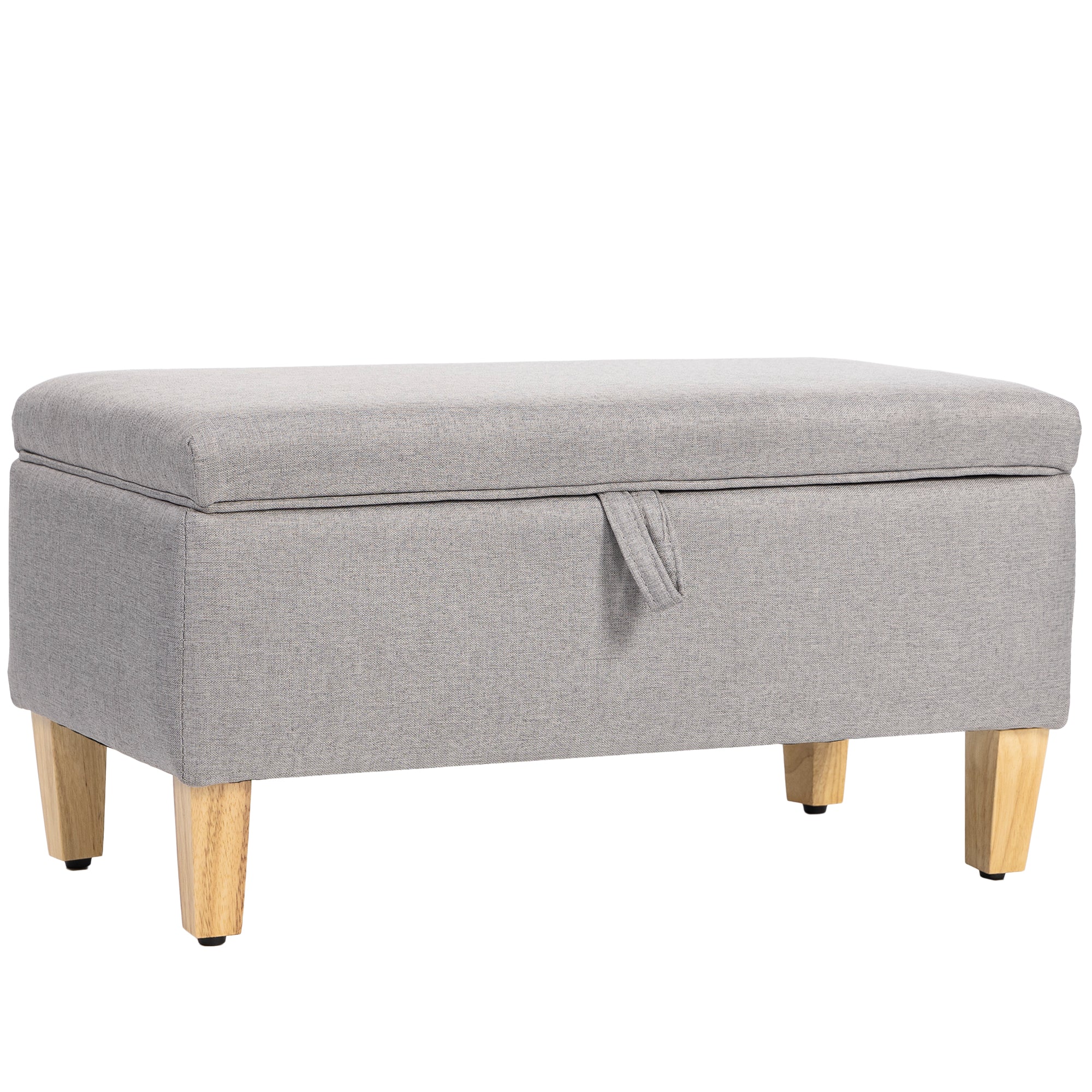 Banc de rangement, bout de lit, repose-pieds rembourré en lin avec pieds en bois de caoutchouc, pour salon, chambre, entrée, 71 x 37 x 36 cm, gris clair