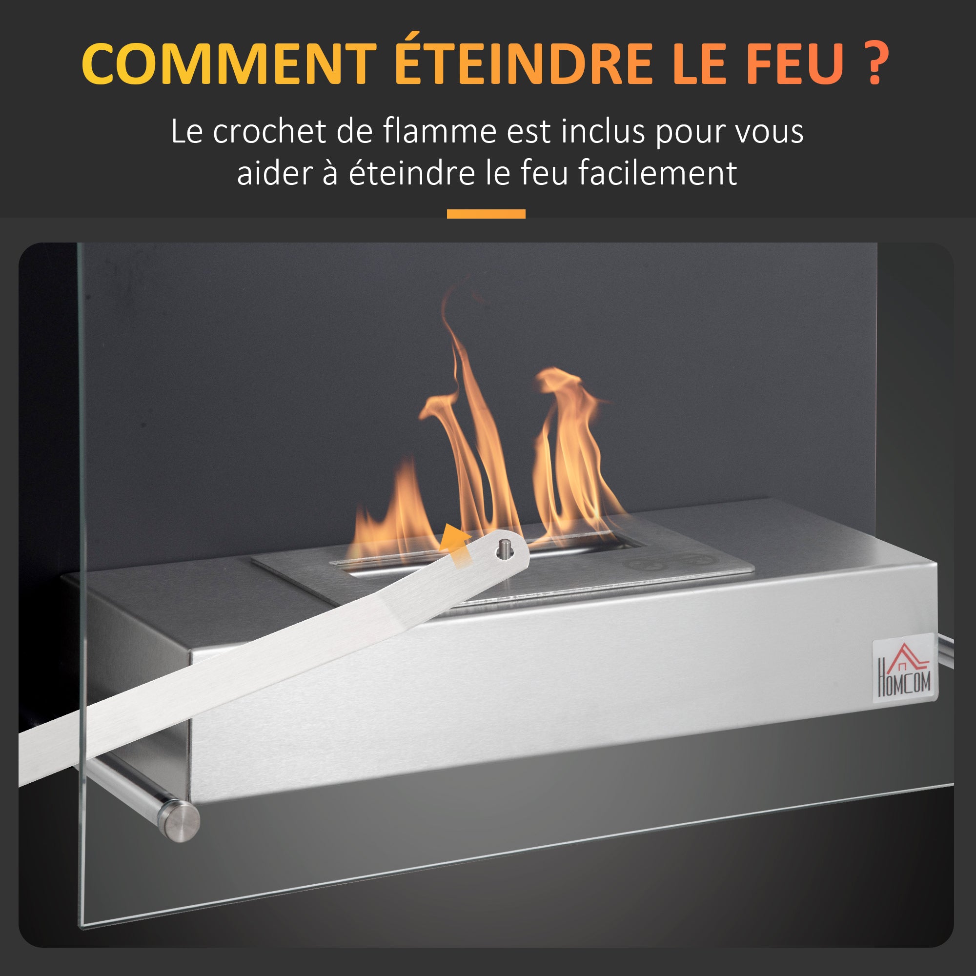 Cheminée bioéthanol Murale encastrable brûleur 1.5 L, environ 3 h de durée de combustion dim. 60L x 22l x 40H cm Couverture 20-25 m² Acier inox