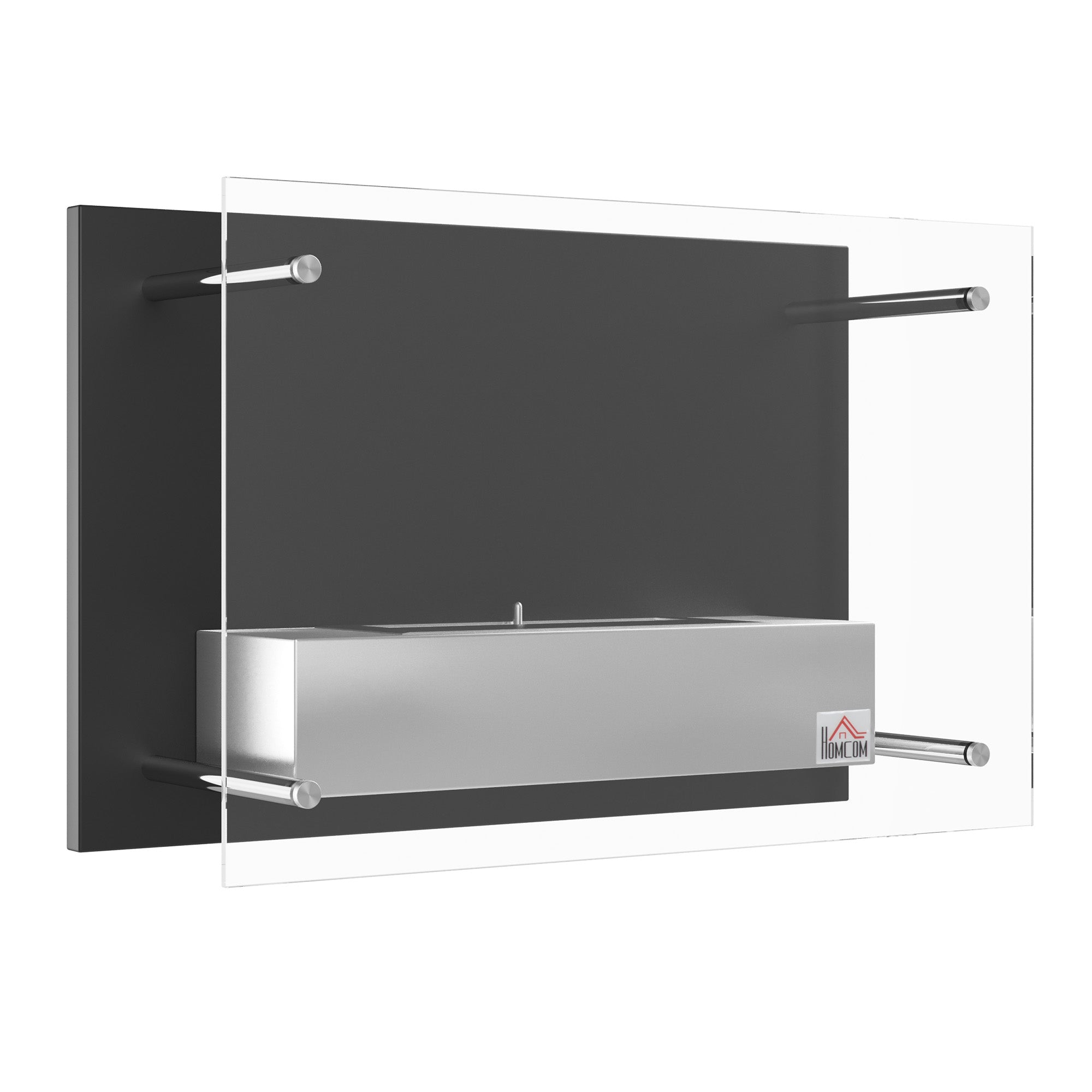 Cheminée bioéthanol Murale encastrable brûleur 1.5 L, environ 3 h de durée de combustion dim. 60L x 22l x 40H cm Couverture 20-25 m² Acier inox