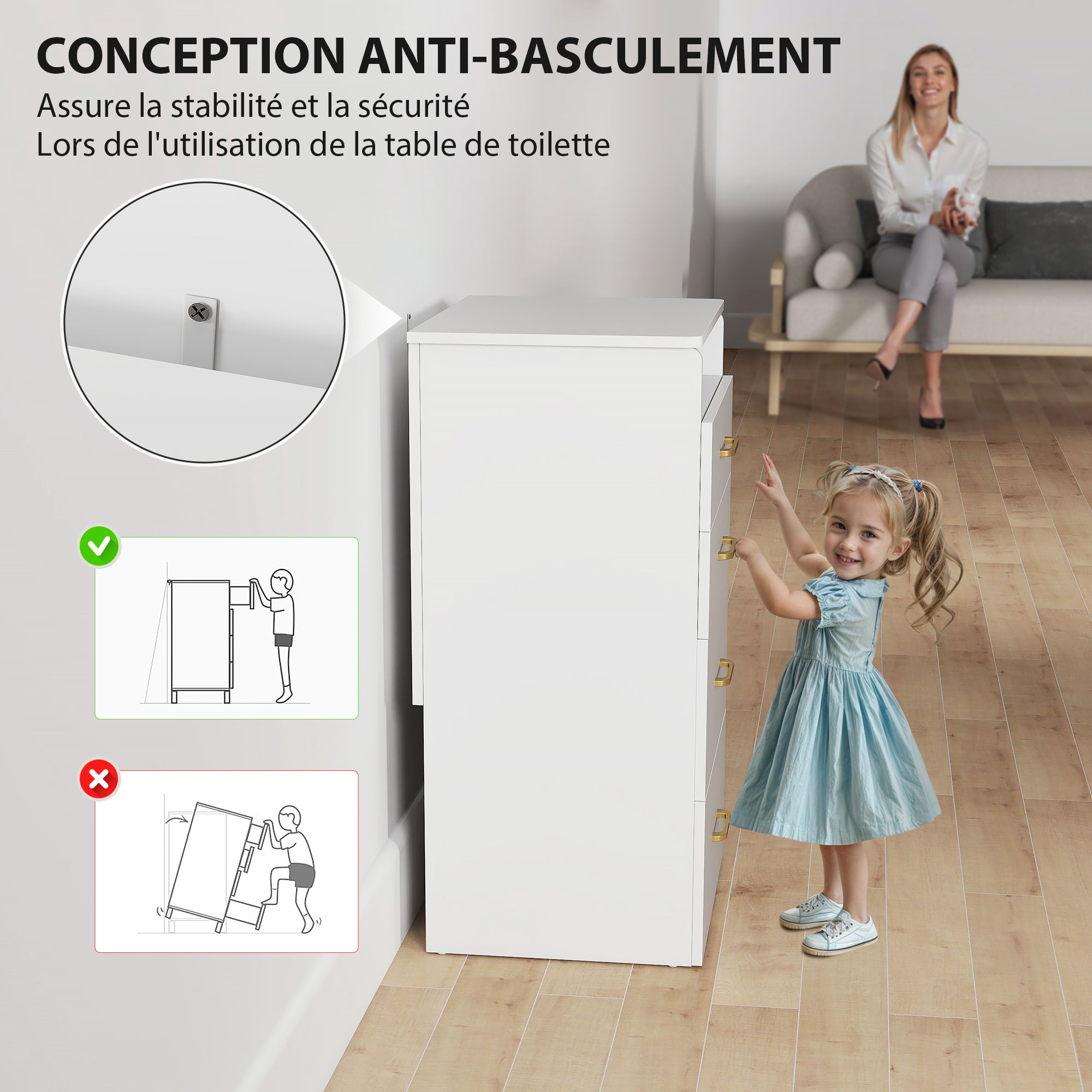 Coiffeuse avec miroir et tabouret 3 en 1, table de maquillage avec 3 tiroirs, plateau en verre visible, coussin rembourré et roulettes, bureau coiffeuse, 48 x 40 x 90 cm, blanc