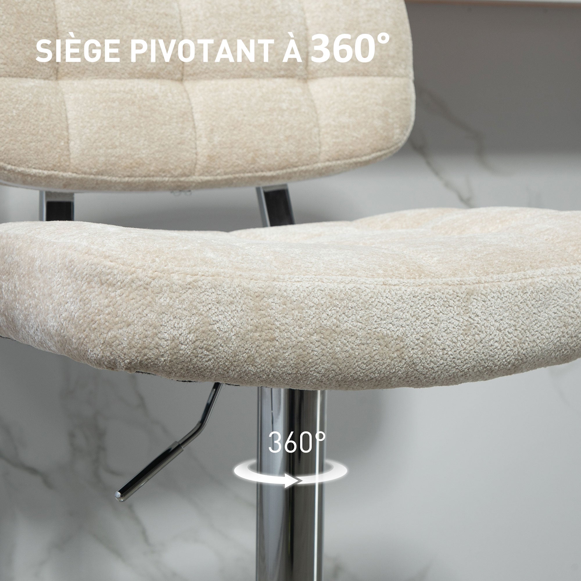 Lot de 2 tabourets de bar, chaises de bar pivotantes, chaise haute cuisine avec dossier, hauteur réglable et repose-pieds, cadre en acier, charge 120 Kg, beige