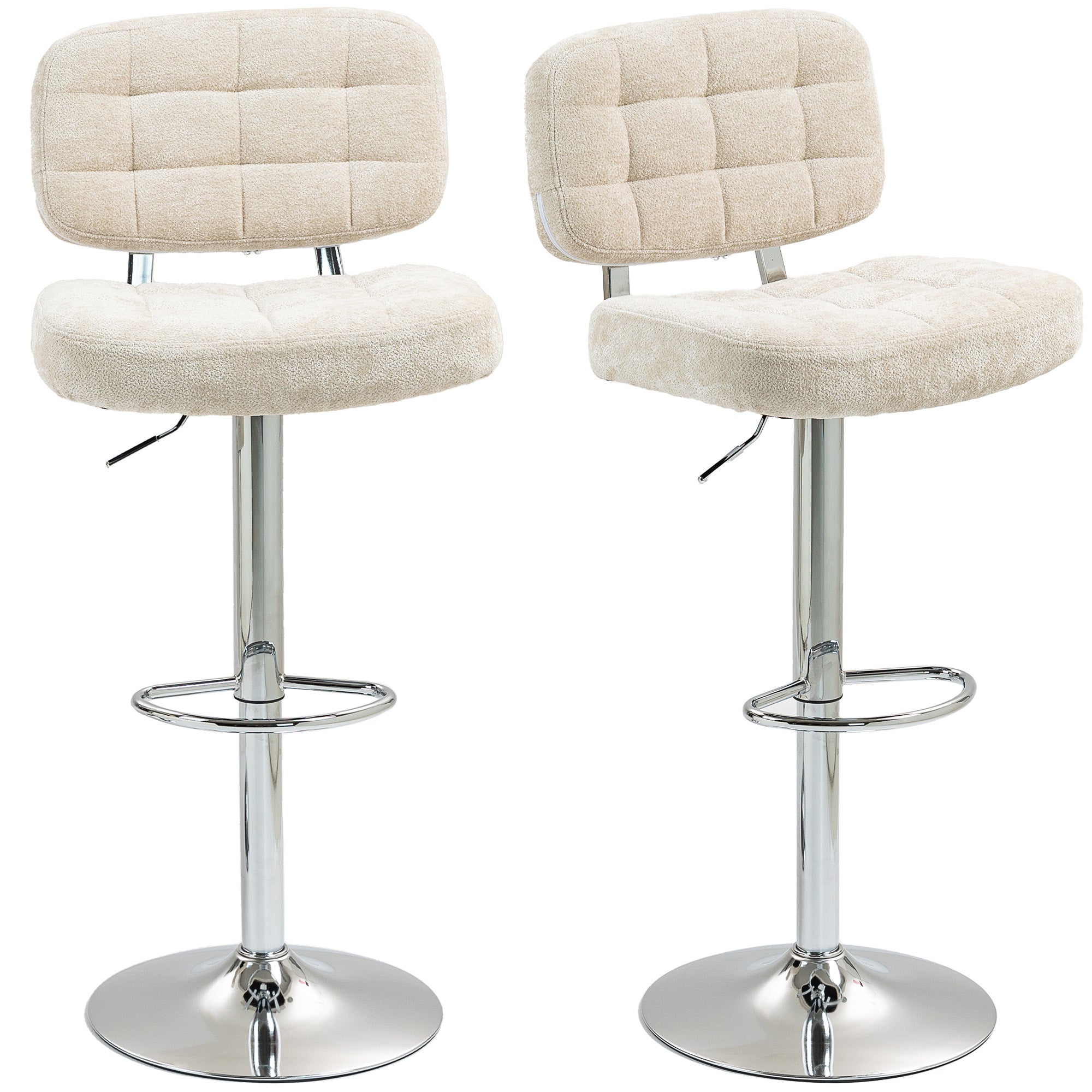 Lot de 2 tabourets de bar, chaises de bar pivotantes, chaise haute cuisine avec dossier, hauteur réglable et repose-pieds, cadre en acier, charge 120 Kg, beige