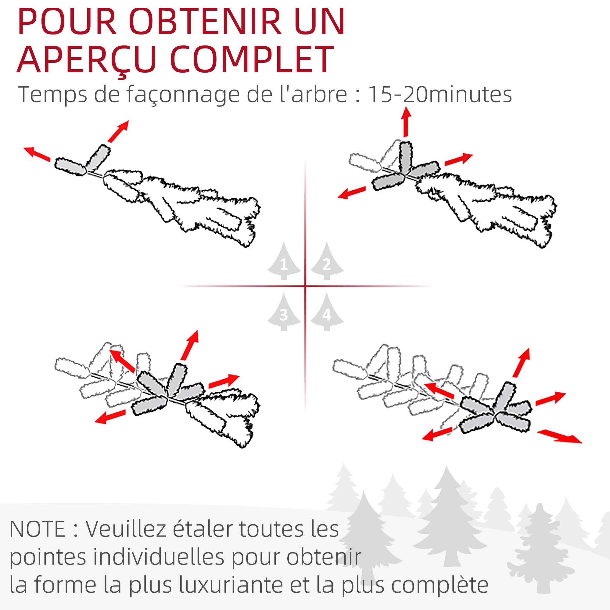 Sapin de Noël artificiel 120H cm 305 branches avec pied croix acier amovible - vert