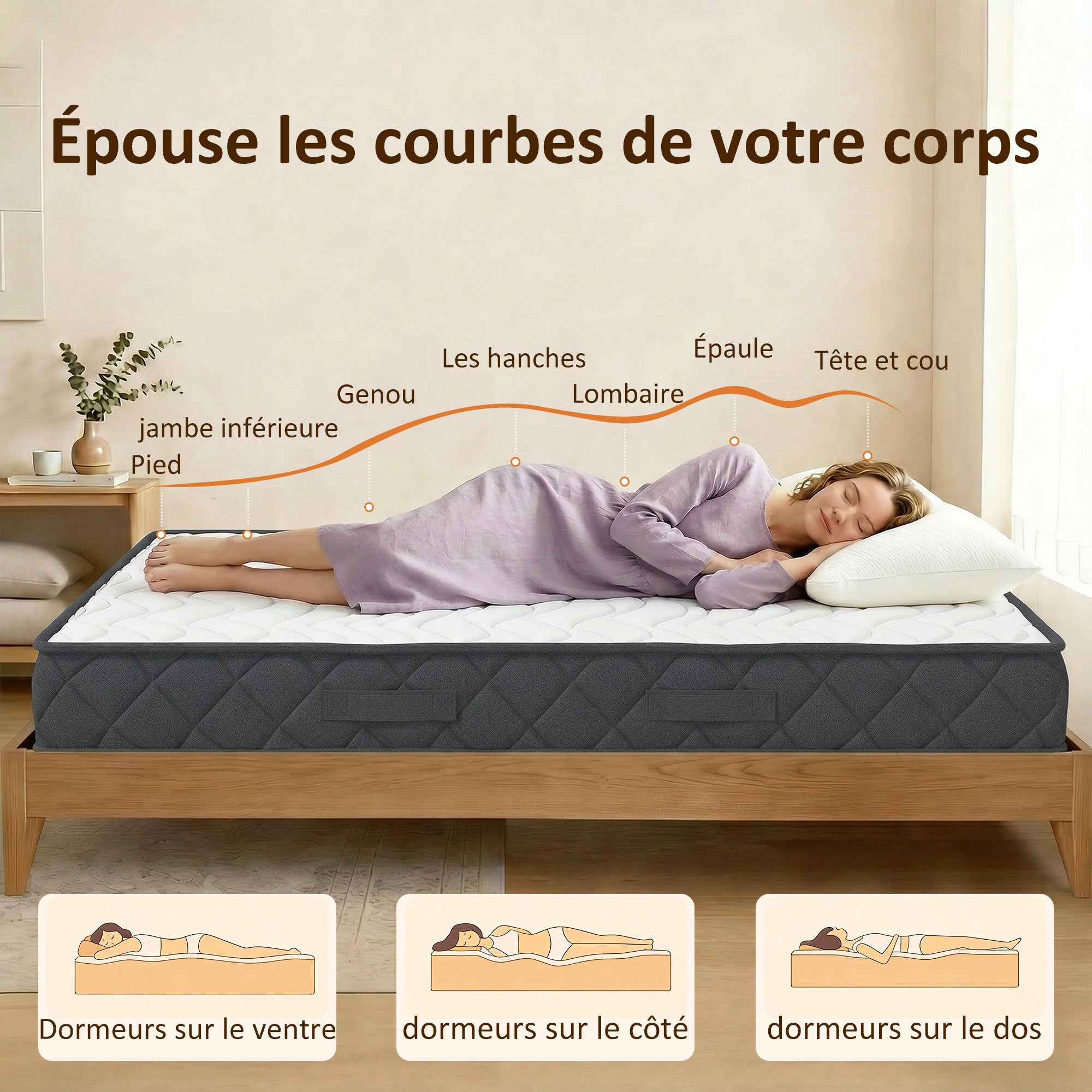 Matelas 90x190cm, Matelas 1 Personnes, Mousse à Mémoire de Forme, 20cm d'Épaisseur, Mousse Découpée en Vagues et Bords Renforcés, Certifié Oeko-Tex, Fermeté Moyenne