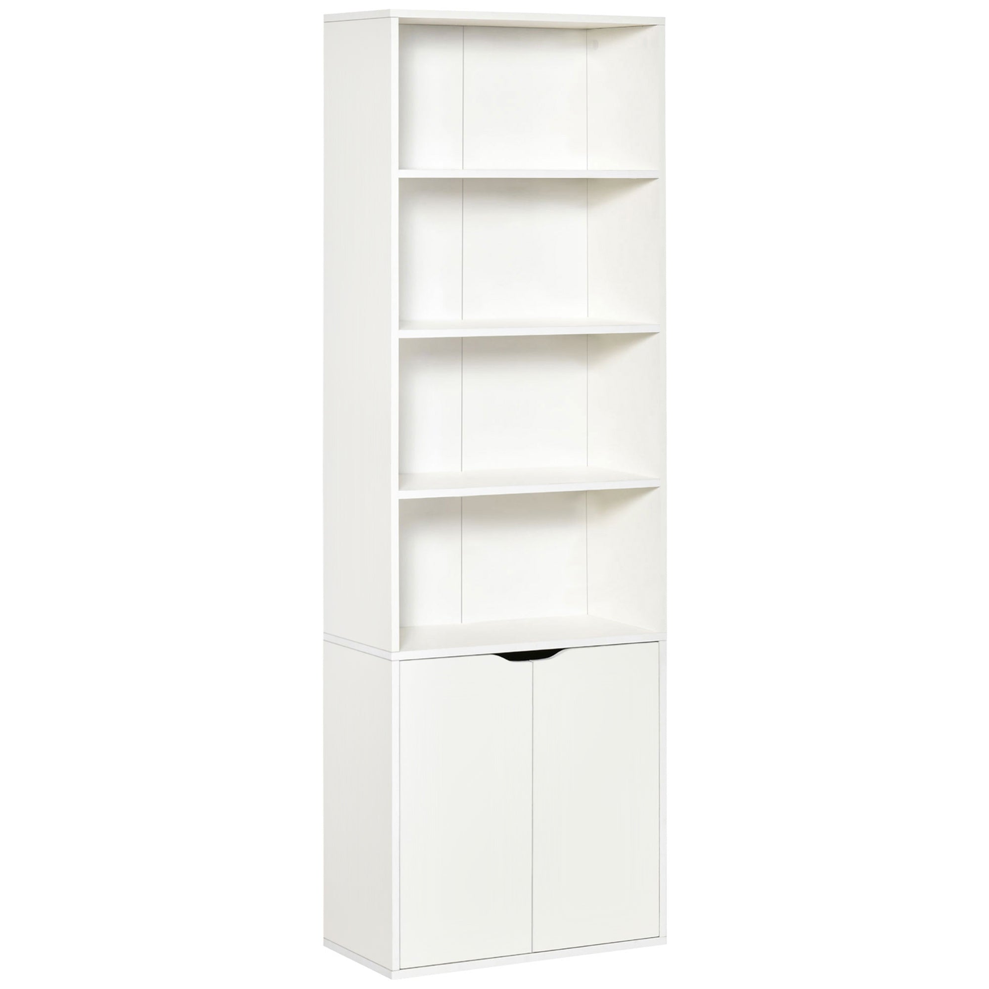 Bibliothèque à 6 niveaux, meuble de rangement, étagère à livres 59 x 29 x 180 cm avec 4 compartiments ouverts et 2 portes, étagère de rangement pour salon, chambre, bureau, blanc