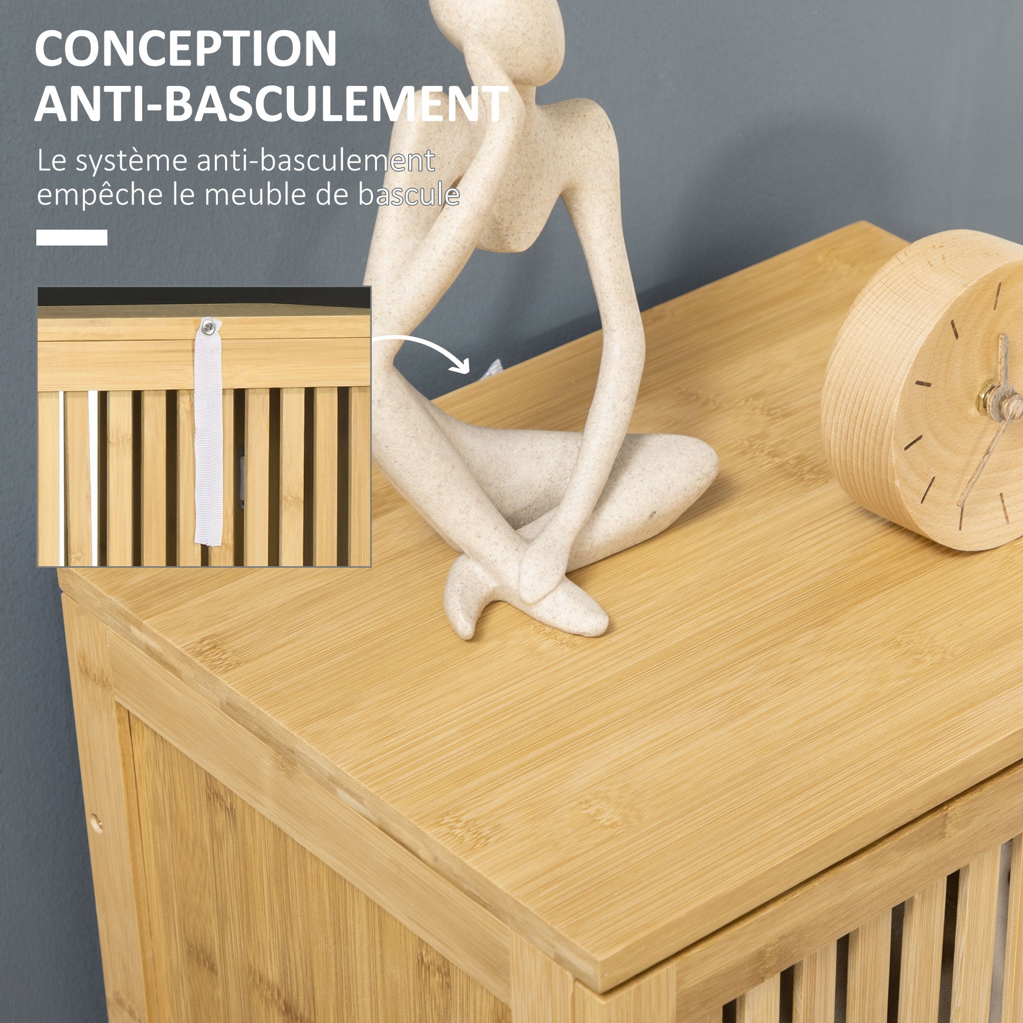 Meuble de rangement en bambou armoire de rangement avec 4 niveaux et porte design à lamelles pour salle de bain chambre salon 40 x 30 x 140 cm