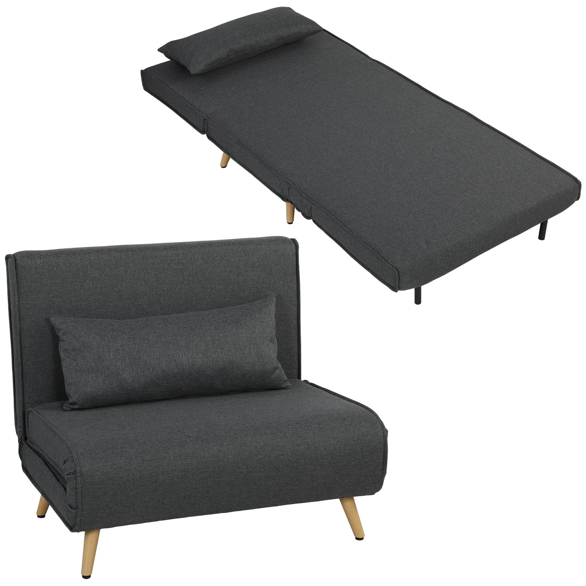 fauteuil convertible 1 place, fauteuil-lit chauffeuse 3 en 1 avec dossier réglable, oreiller, siège rembourré, tissu en lin, canapé-lit pour invités, salon, charge 120 Kg, 190/78 x 94 cm, gris