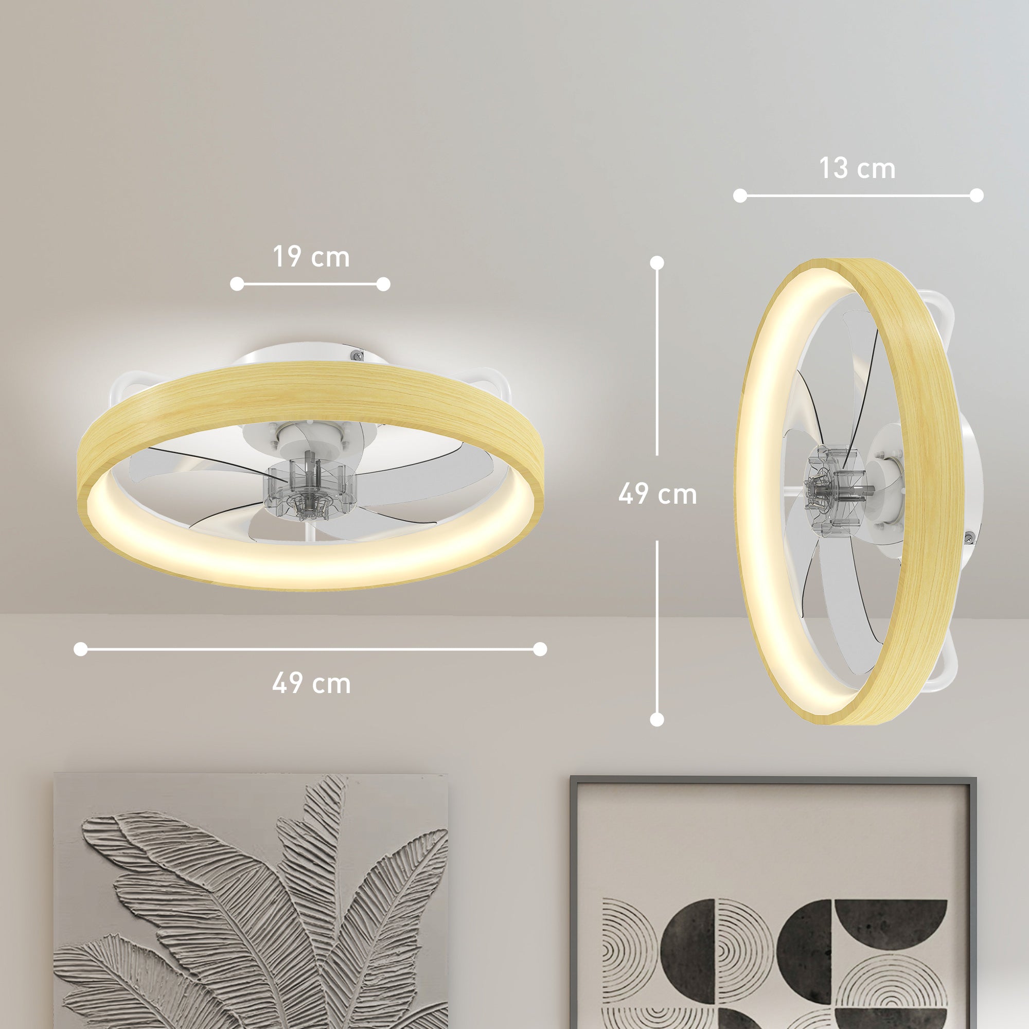 Ventilateur de plafond avec lumière LED plafonnier ventilateur Ø49 cm 7 pales moteur DC silencieux 6 vitesses 3 températures de couleur luminosité réglable télécommande minuterie mode été-hiver
