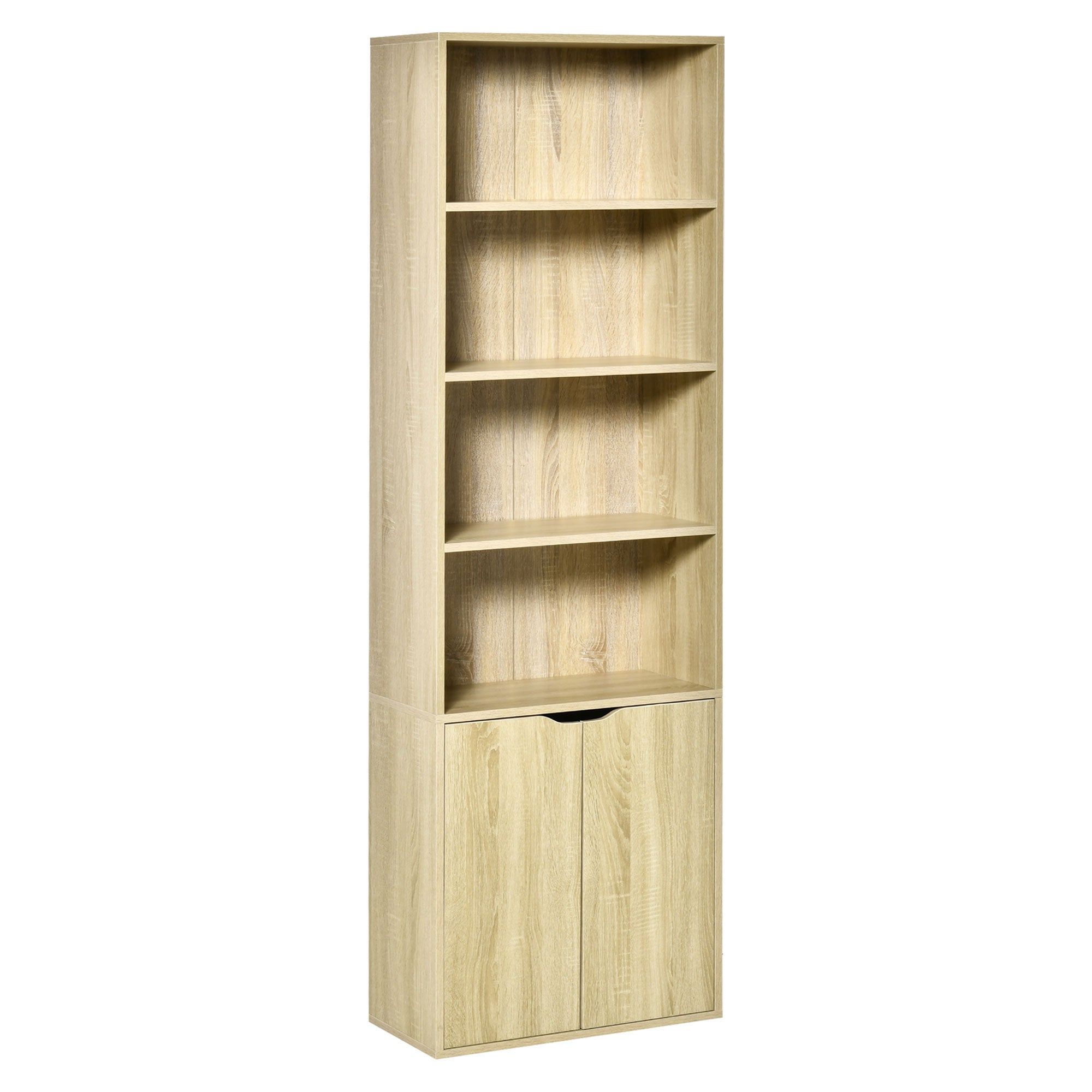 Bibliothèque à 6 niveaux, meuble de rangement, étagère à livres 59 x 29 x 180 cm avec 4 compartiments ouverts et 2 portes, étagère de rangement pour salon, chambre, bureau, bois naturel
