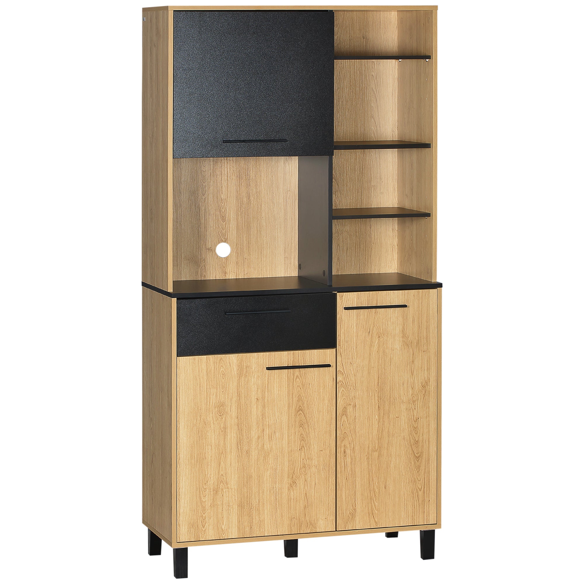 Buffet de cuisine armoire de cuisine multi-rangements avec un tiroir, 3 placards, 4 niches et passe-câbles hauteur 180 cm