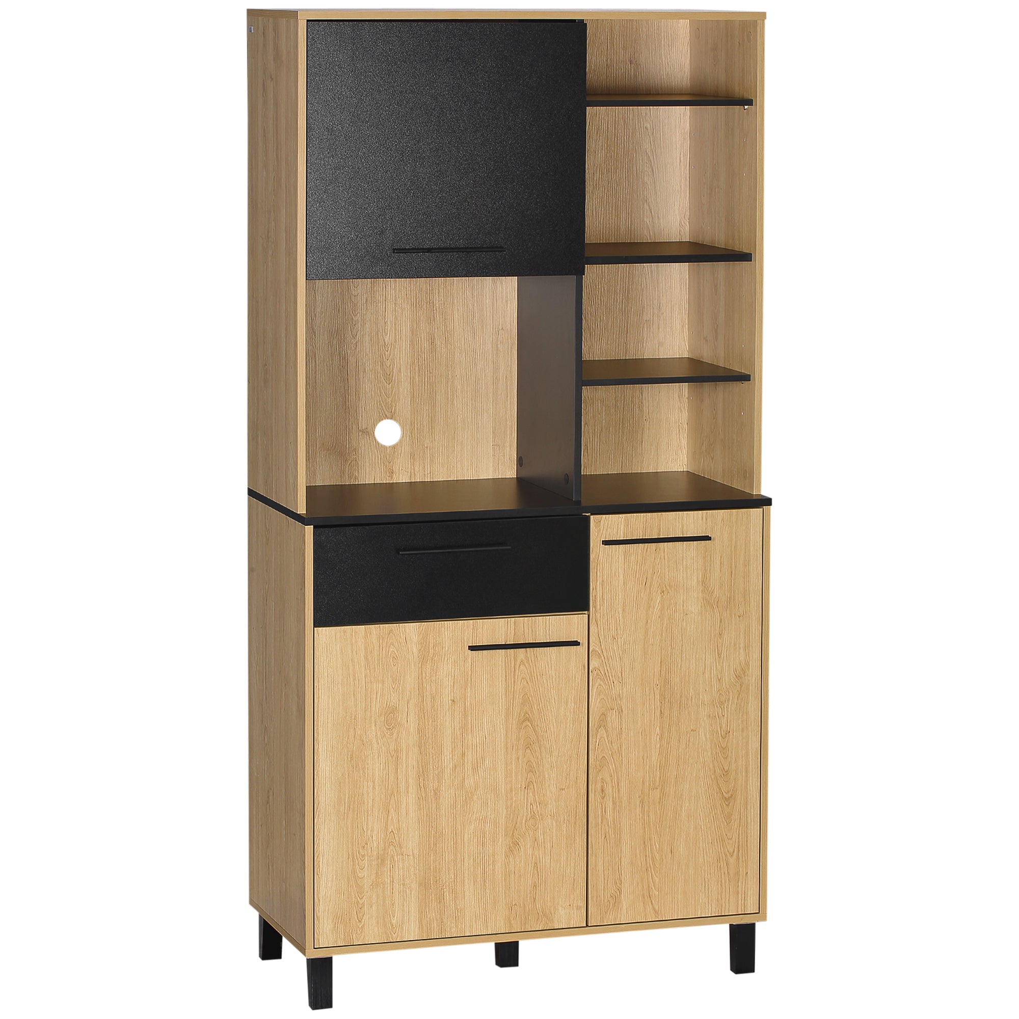 Buffet de cuisine armoire de cuisine multi-rangements avec un tiroir, 3 placards, 4 niches et passe-câbles hauteur 180 cm