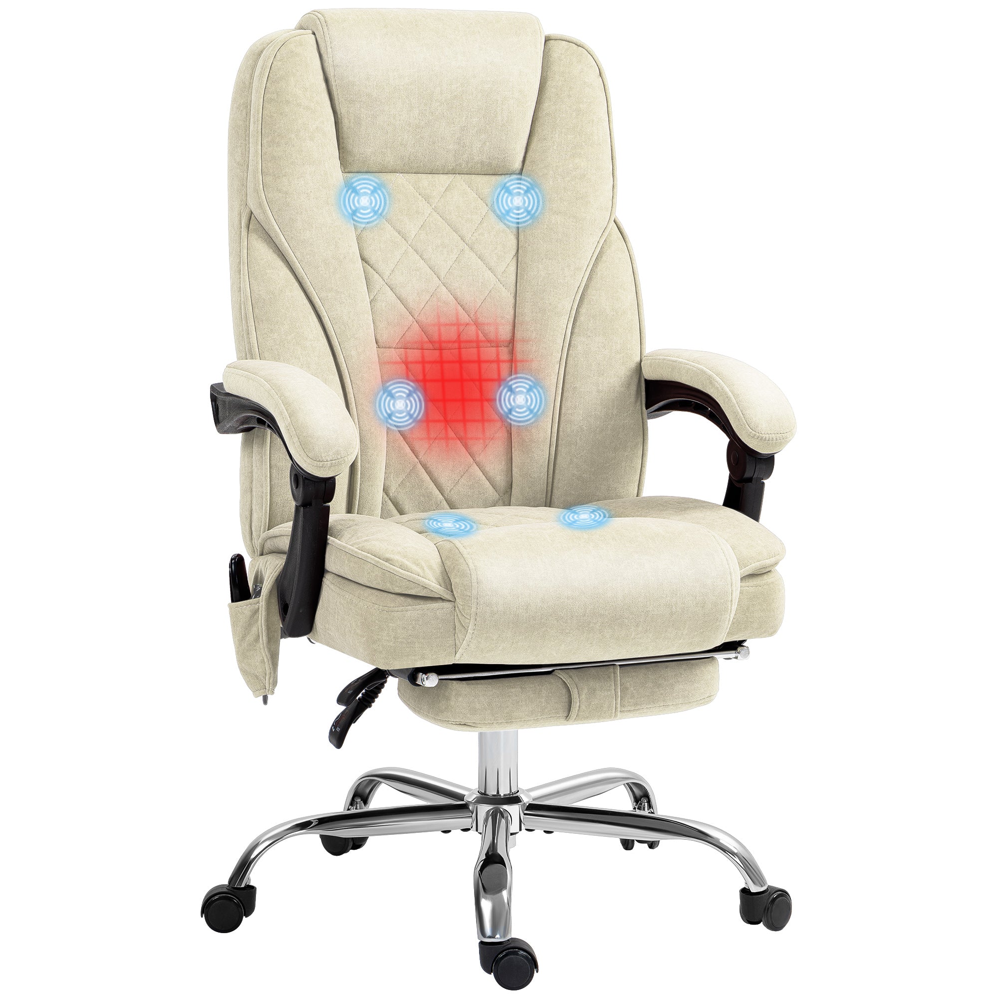 Fauteuil de bureau massant et chauffant chaise de bureau chaise ergonomique avec hauteur réglable dossier inclinable télécommande filaire repose-pieds rétractable et pivotant 360° beige