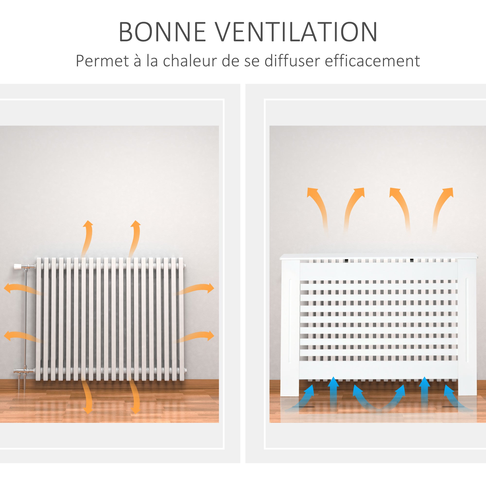 Cache-radiateur couverture radiateur Design à Lattes Panneau Cabinet dim. 112L x 19l x 81H cm MDF Blanc