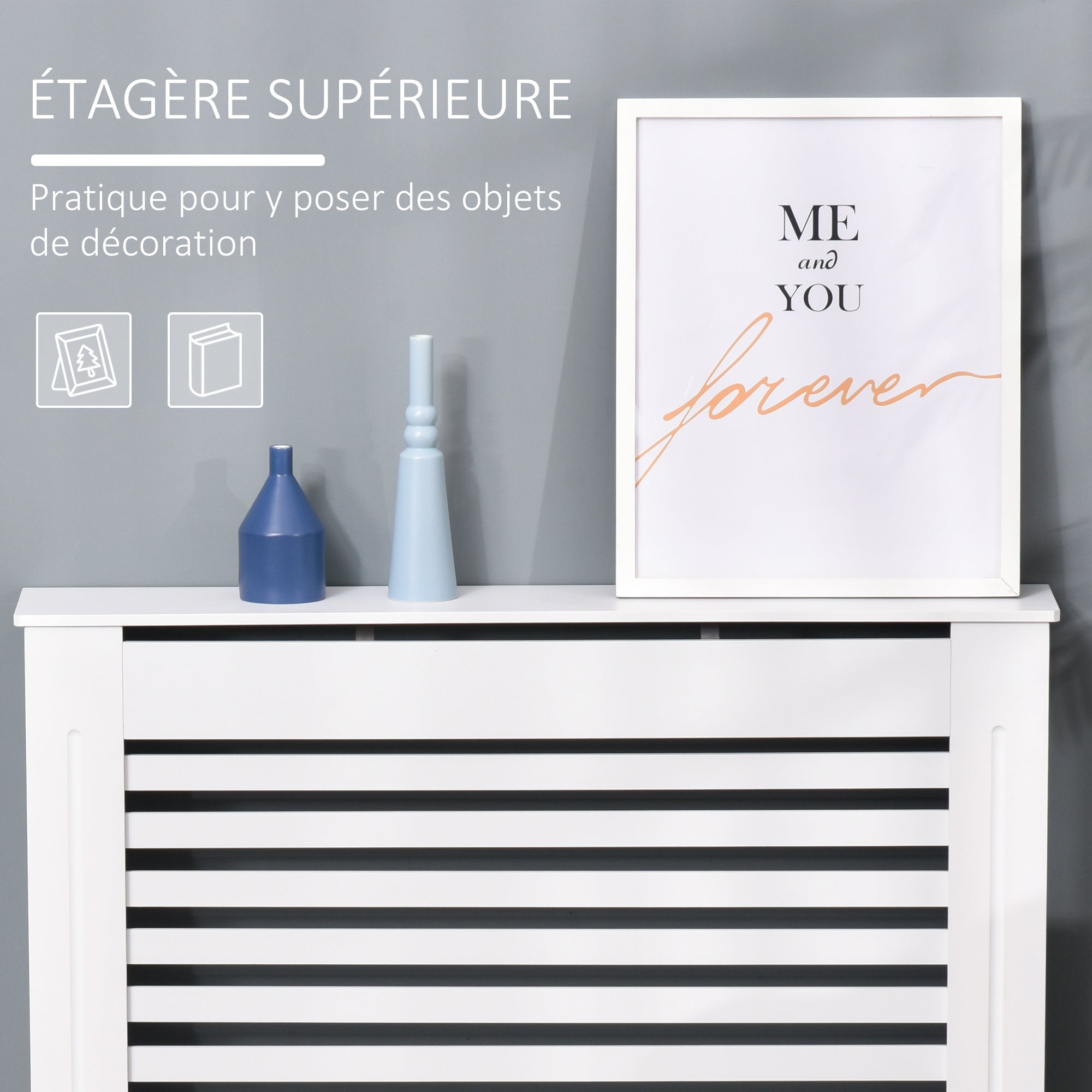 Cache-radiateur couverture radiateur Design à Lattes Panneau Cabinet dim. 112L x 19l x 81H cm MDF Blanc
