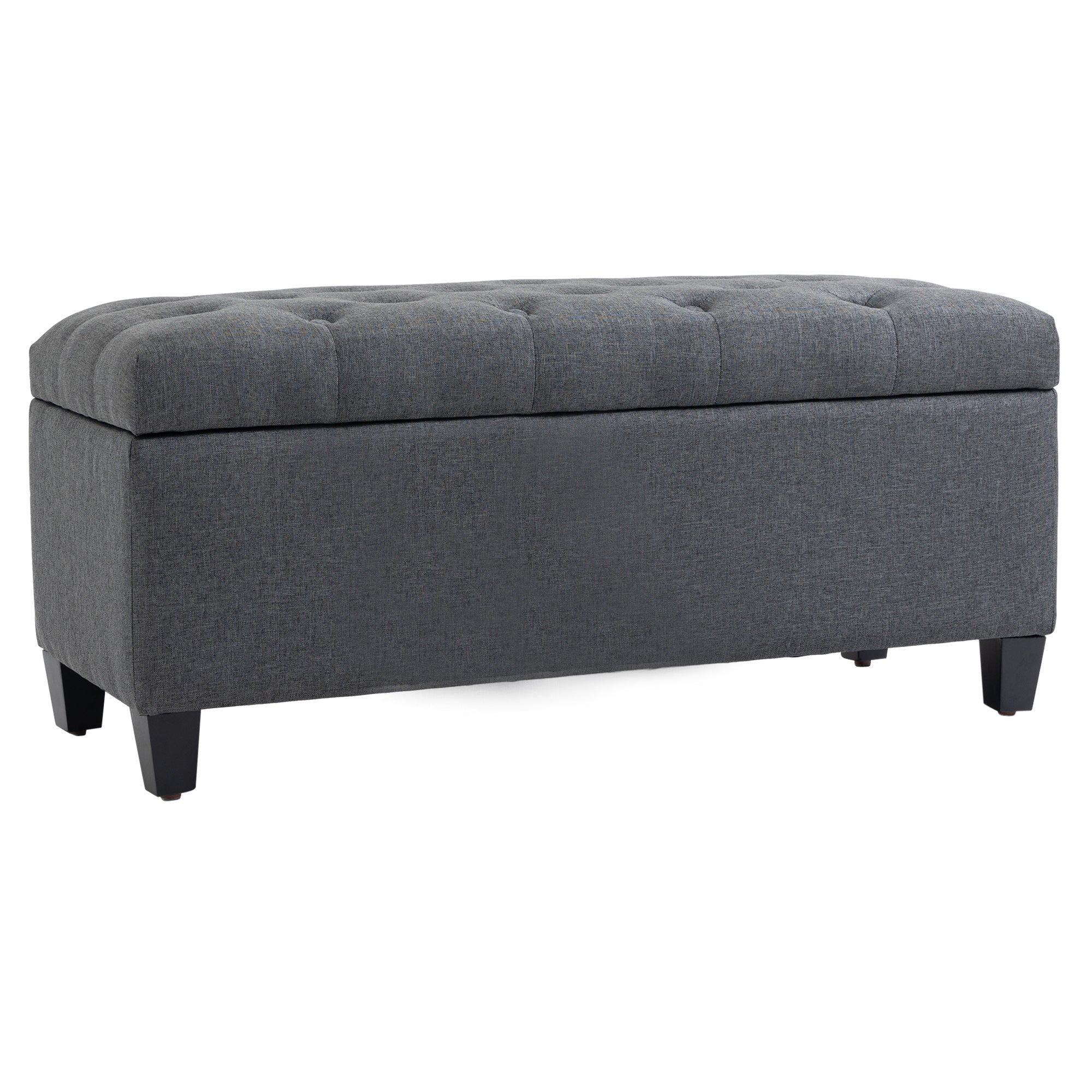 Banc de rangement pouf salon bout de lit capitonné coffre de rangement repose-pieds pour salon, chambre, entrée, 100 x 40 x 44 cm, gris foncé