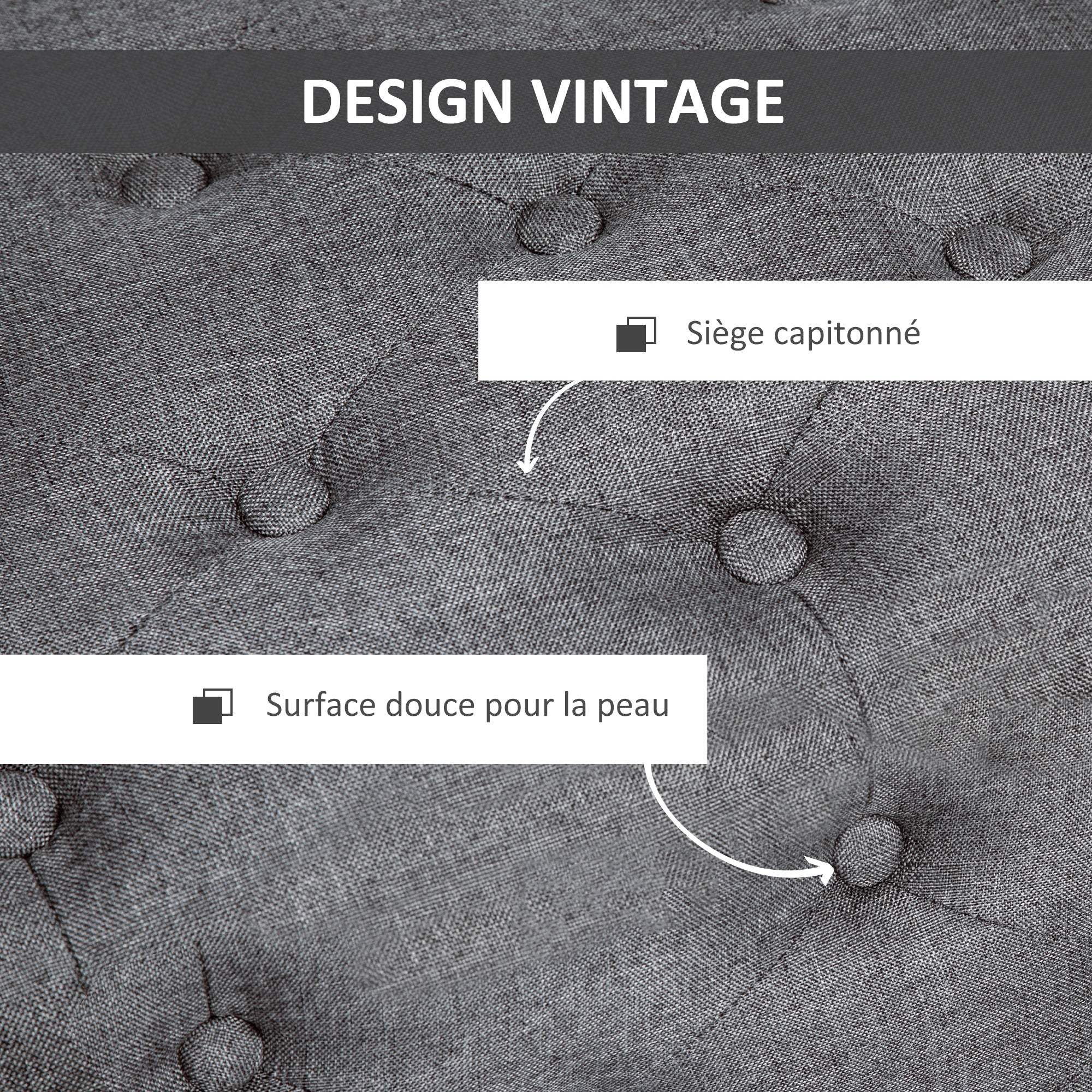 Banc de rangement pouf salon bout de lit capitonné coffre de rangement repose-pieds pour salon, chambre, entrée, 100 x 40 x 44 cm, gris foncé