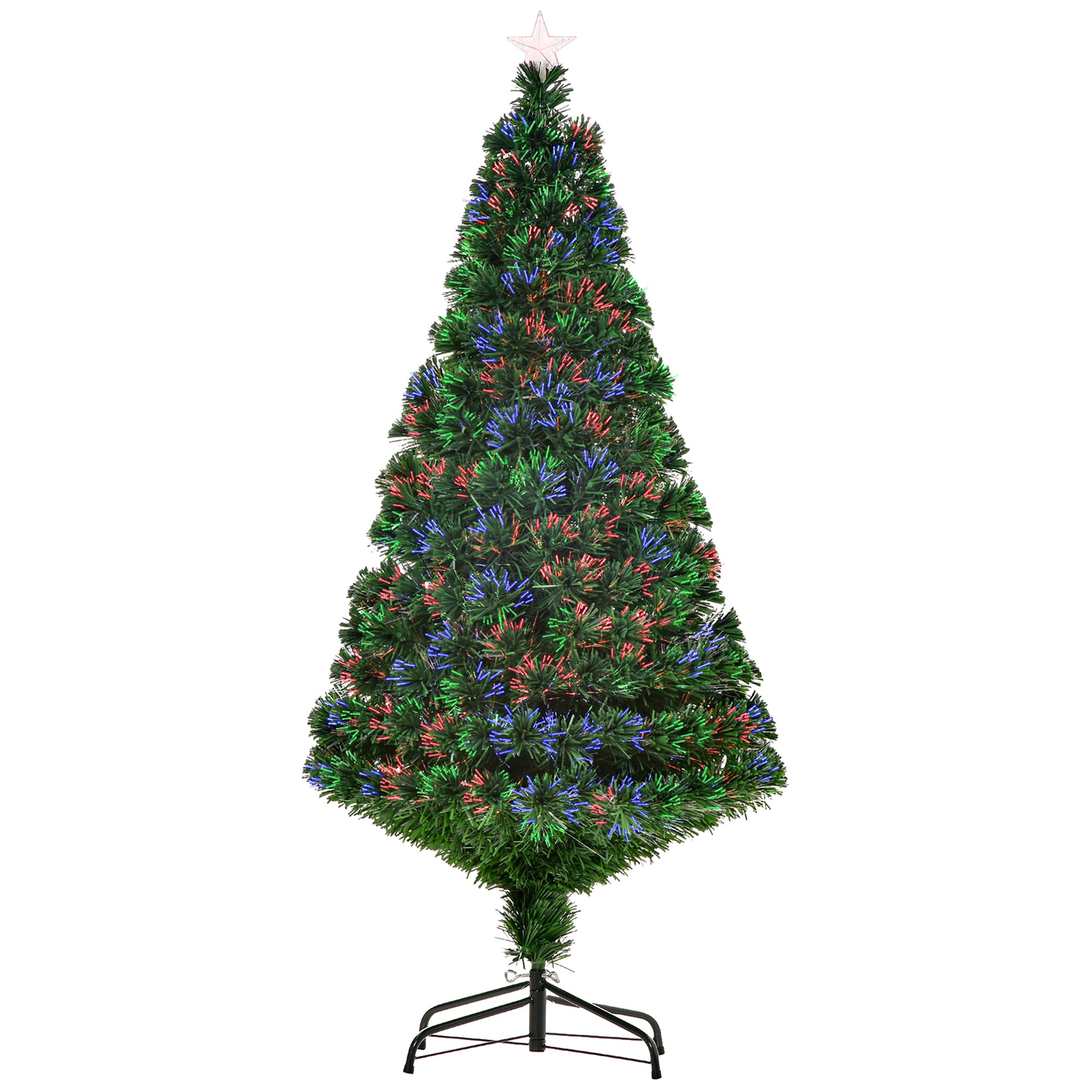 Sapin de Noël Artificiel Lumineux 150H cm Fibre Optique Multicolore + Support Pied 180 Branches étoile Sommet Brillante Vert