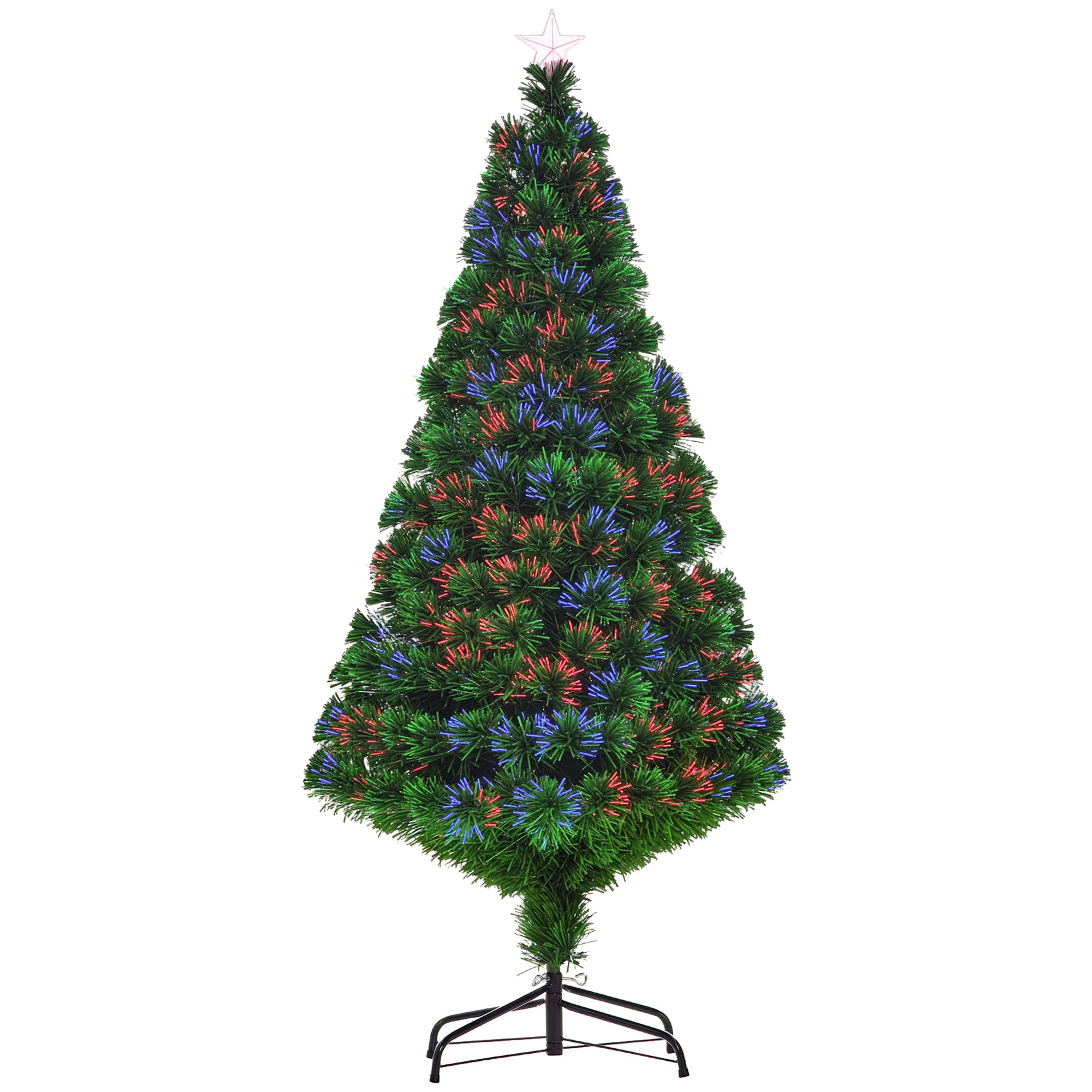 Sapin de Noël Artificiel Lumineux 150H cm Fibre Optique Multicolore + Support Pied 180 Branches étoile Sommet Brillante Vert