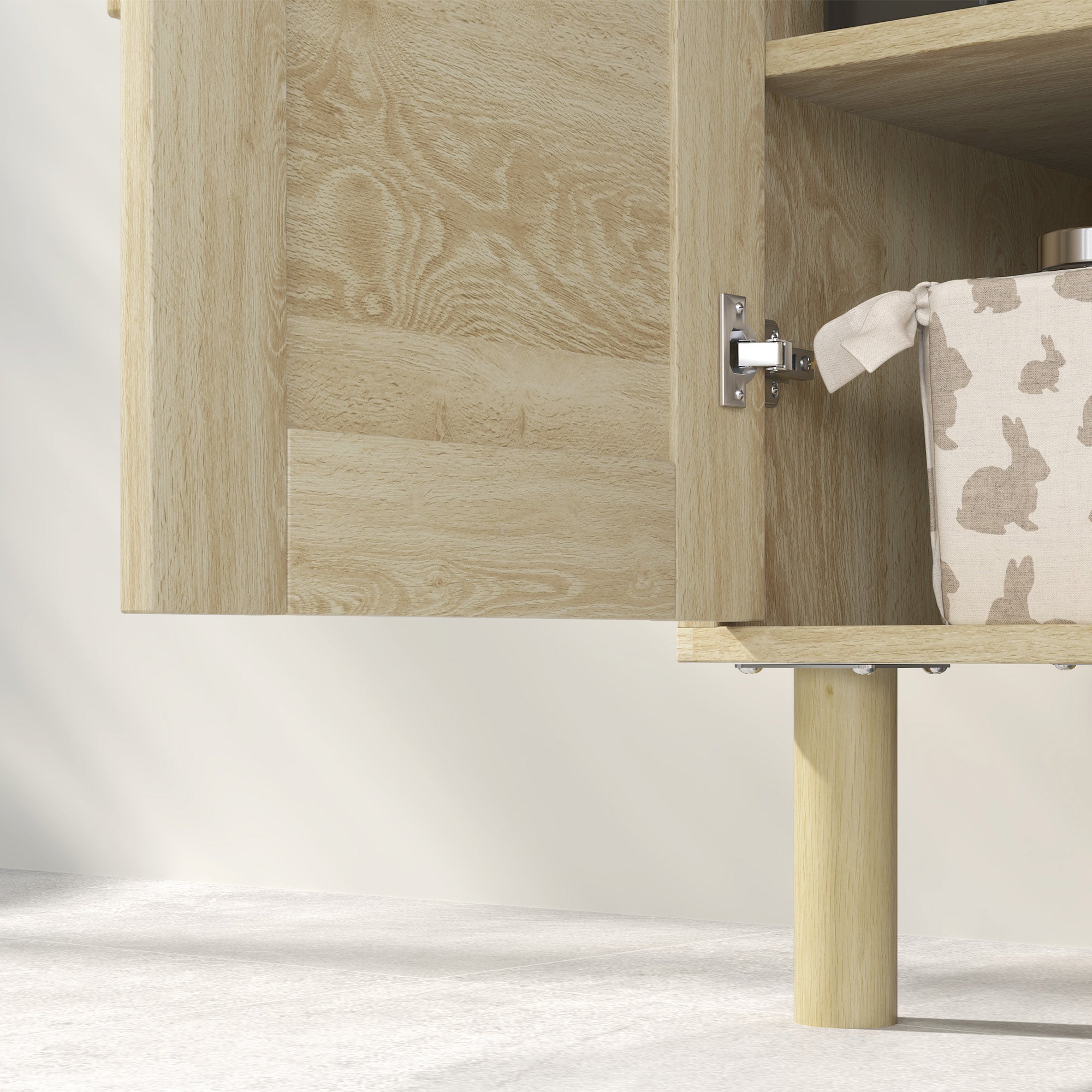 Meuble salle de bain sous lavabo, meuble sous lavabo, portes en rotin, style bohème, pieds en bois de pin, 2 niveaux, 60 x 30 x 60 cm, chêne