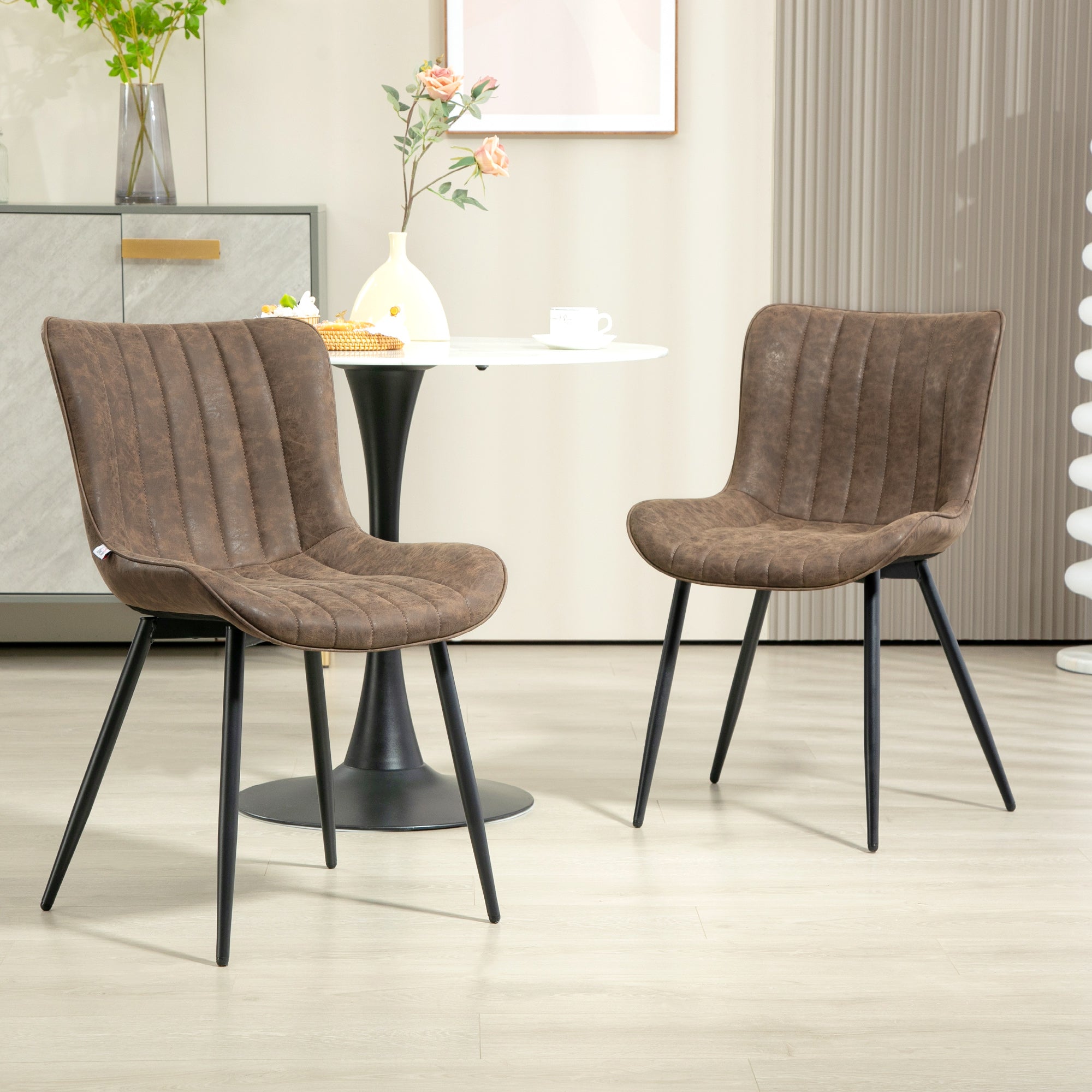 Lot de 2 chaises salle à manger chaise de cuisine moderne en revêtement synthétique avec design capitonné et pieds en métal, pour salon, salle à manger, chambre à coucher, marron