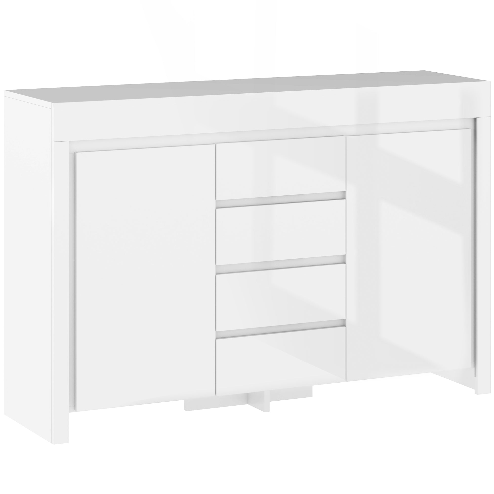 Buffet salon, meuble de rangement avec éclairage LED 4 tiroirs portes à fermeture douce et étagères réglables, style moderne, buffet salle à manger et cuisine, 120 x 34 x 80 cm, blanc brillant