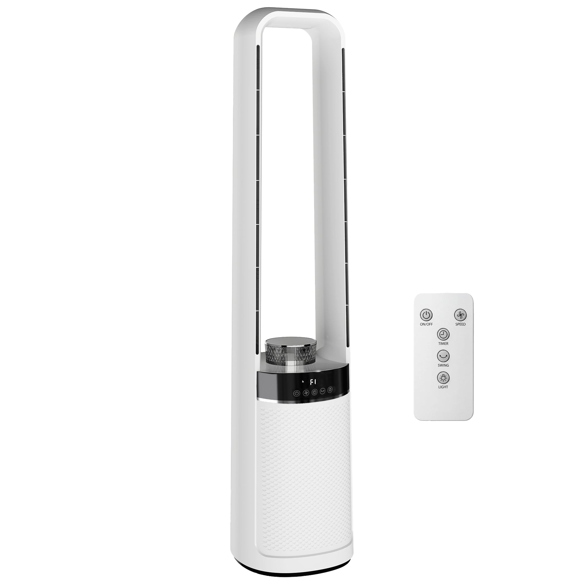 Ventilateur colonne silencieux 36dB, ventilateur tour pour chambre, 93,3cm de haut, oscillant à 45°, lumières LED, 3 vitesses, minuteur 12H, télécommande, blanc