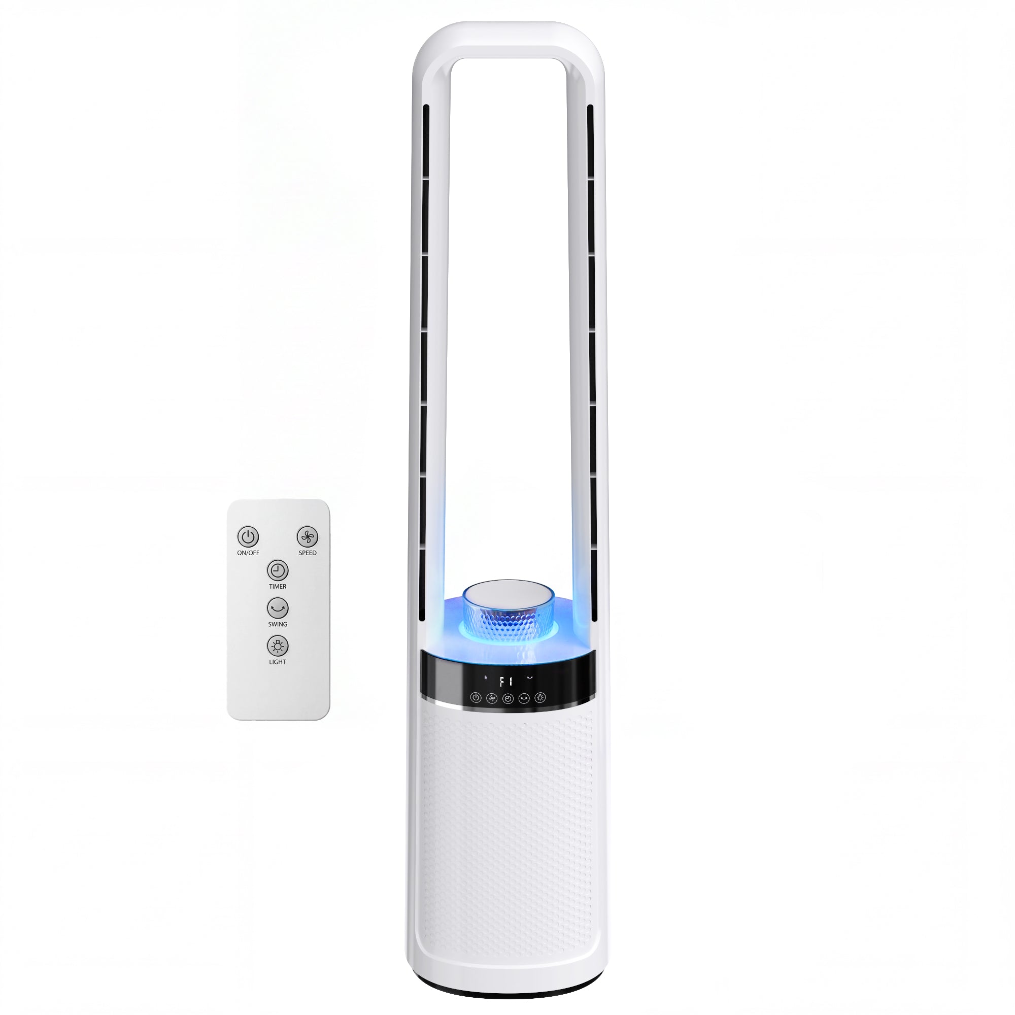 Ventilateur colonne silencieux 36dB, ventilateur tour pour chambre, 93,3cm de haut, oscillant à 45°, lumières LED, 3 vitesses, minuteur 12H, télécommande, blanc