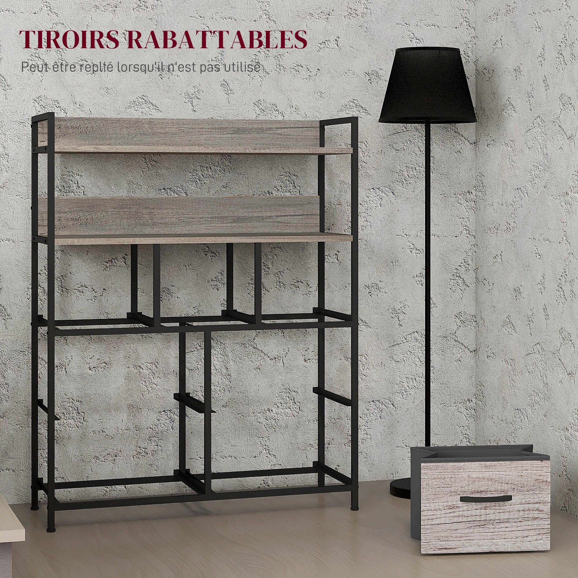 Commode chambre meuble de rangement commode 7 tiroirs en tissu pliables et amovibles avec étagères ouvertes et cadre en acier, chiffonnier pour salon, chambre, entrée, gris