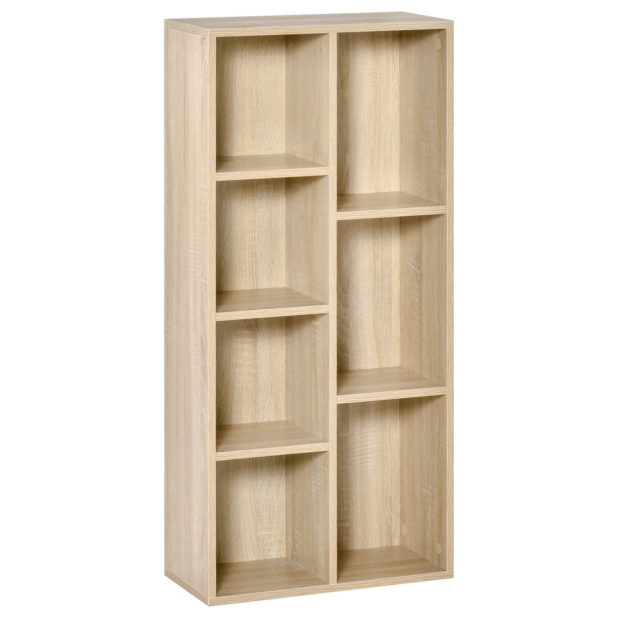 Bibliothèque meuble de rangement étagère cube avec 7 compartiments pour salon, chambre, bureau - 50l x 24P x 106H cm, bois naturel
