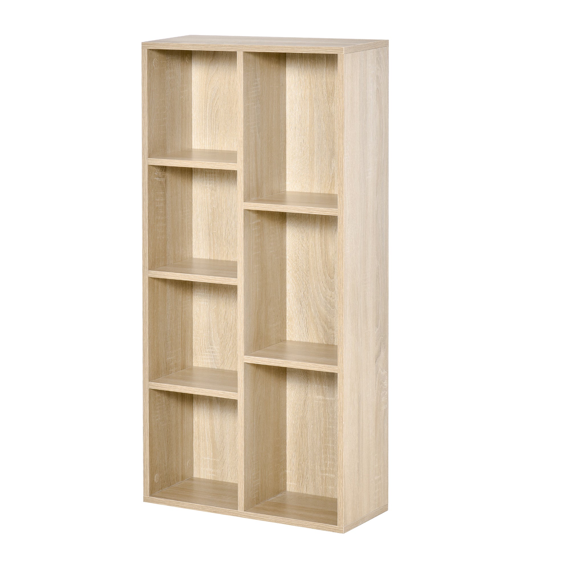 Bibliothèque meuble de rangement étagère cube avec 7 compartiments pour salon, chambre, bureau - 50l x 24P x 106H cm, bois naturel