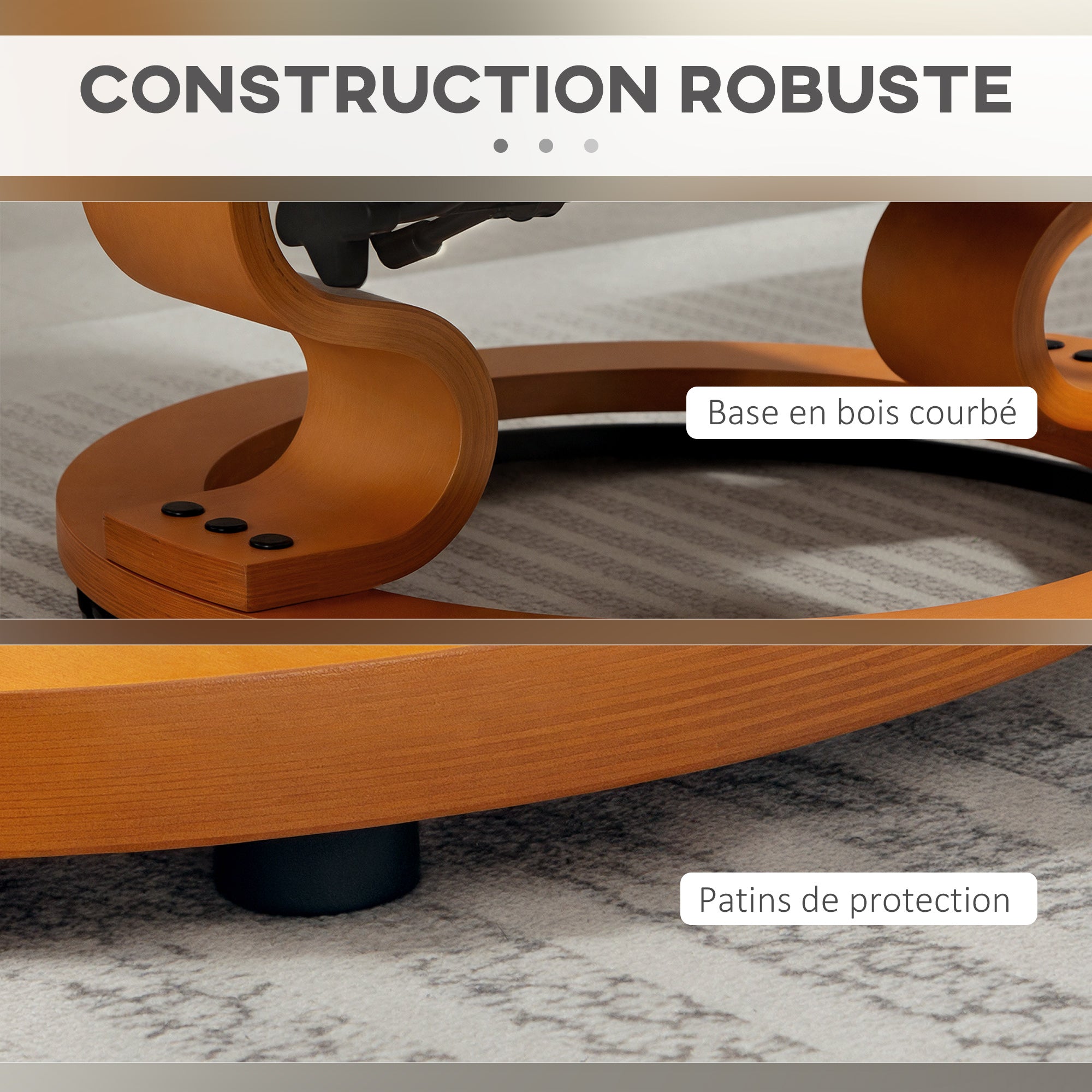 Fauteuil de relaxation inclinable avec repose-pied fauteuil relax de salon pivotant, cadre en bois revêtement synthétique 76 x 85 x 104 cm crème